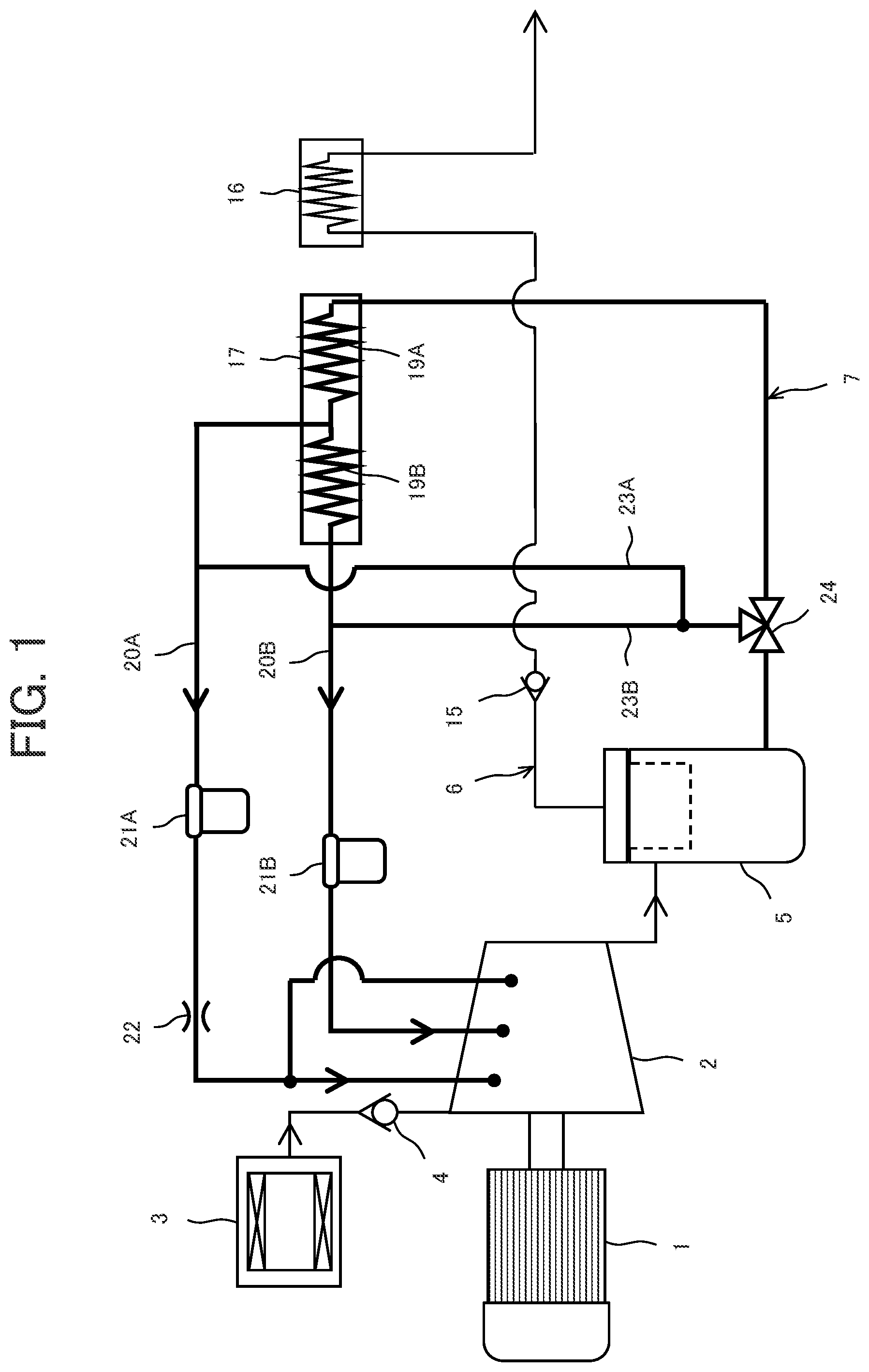 Patent US12104599 — Liquid feed type gas compressor having a liquid supply system with first and second cooling units — Figure 1
