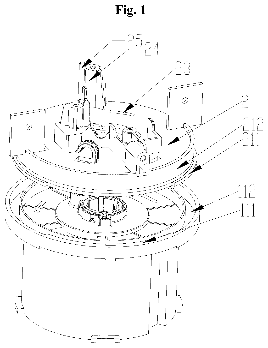 Patent US12104619 — Head shaking device and fan — Figure 1