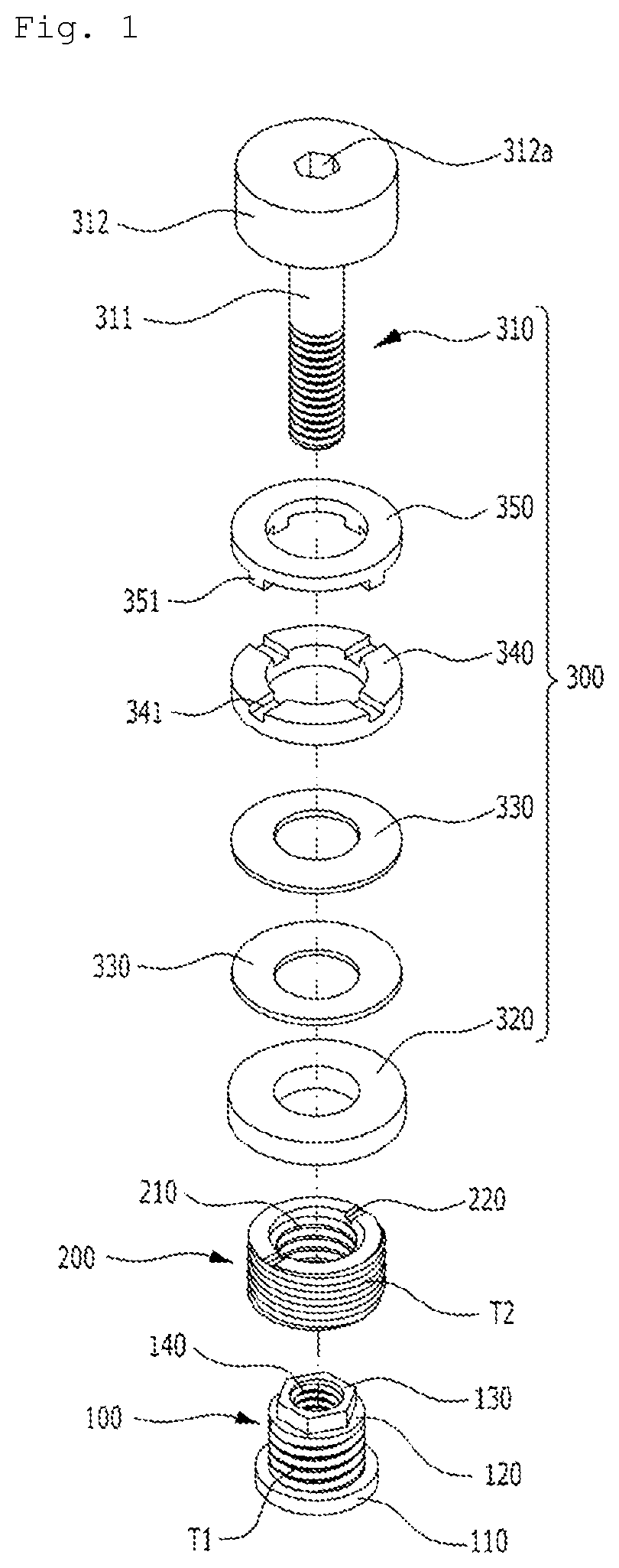 Patent US12104638 — Interlocking fastening upper electrode assembly having improved fastening force, and plasma device including same — Figure 1
