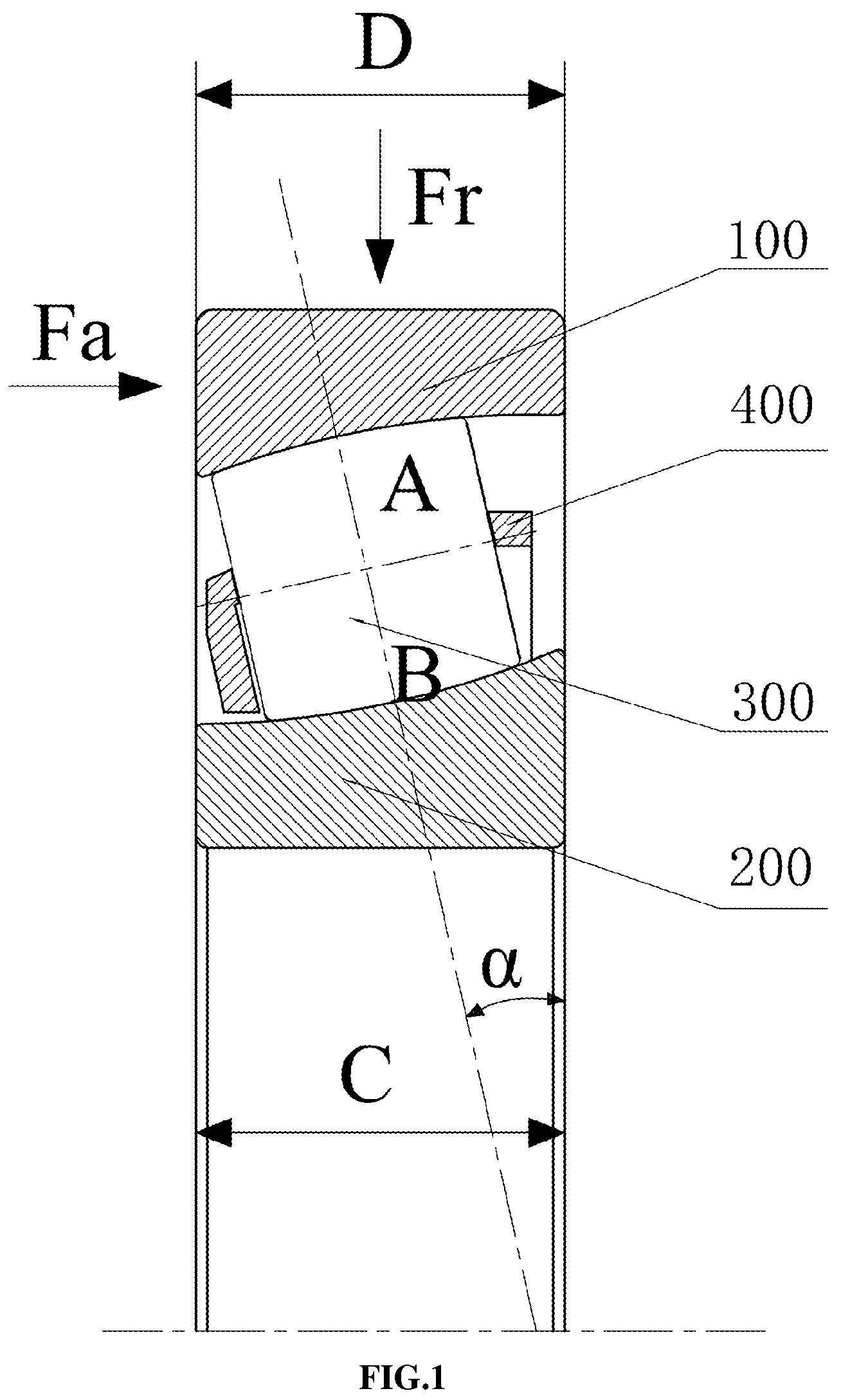 Patent US12104647 — Angular contact self-aligning roller bearing — Figure 1