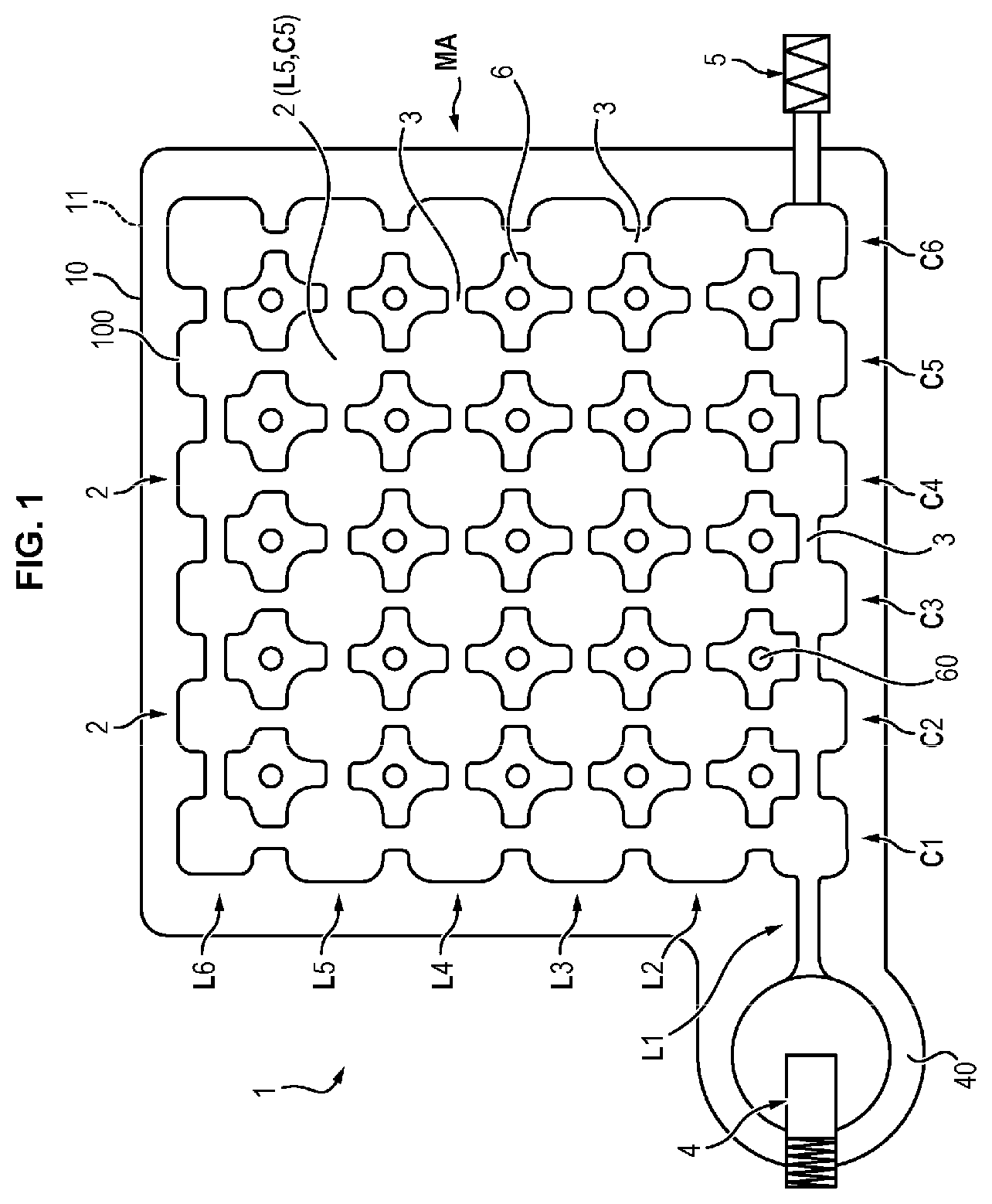 Patent US12104673 — Inflatable cellular structure and article equipped therewith — Figure 1