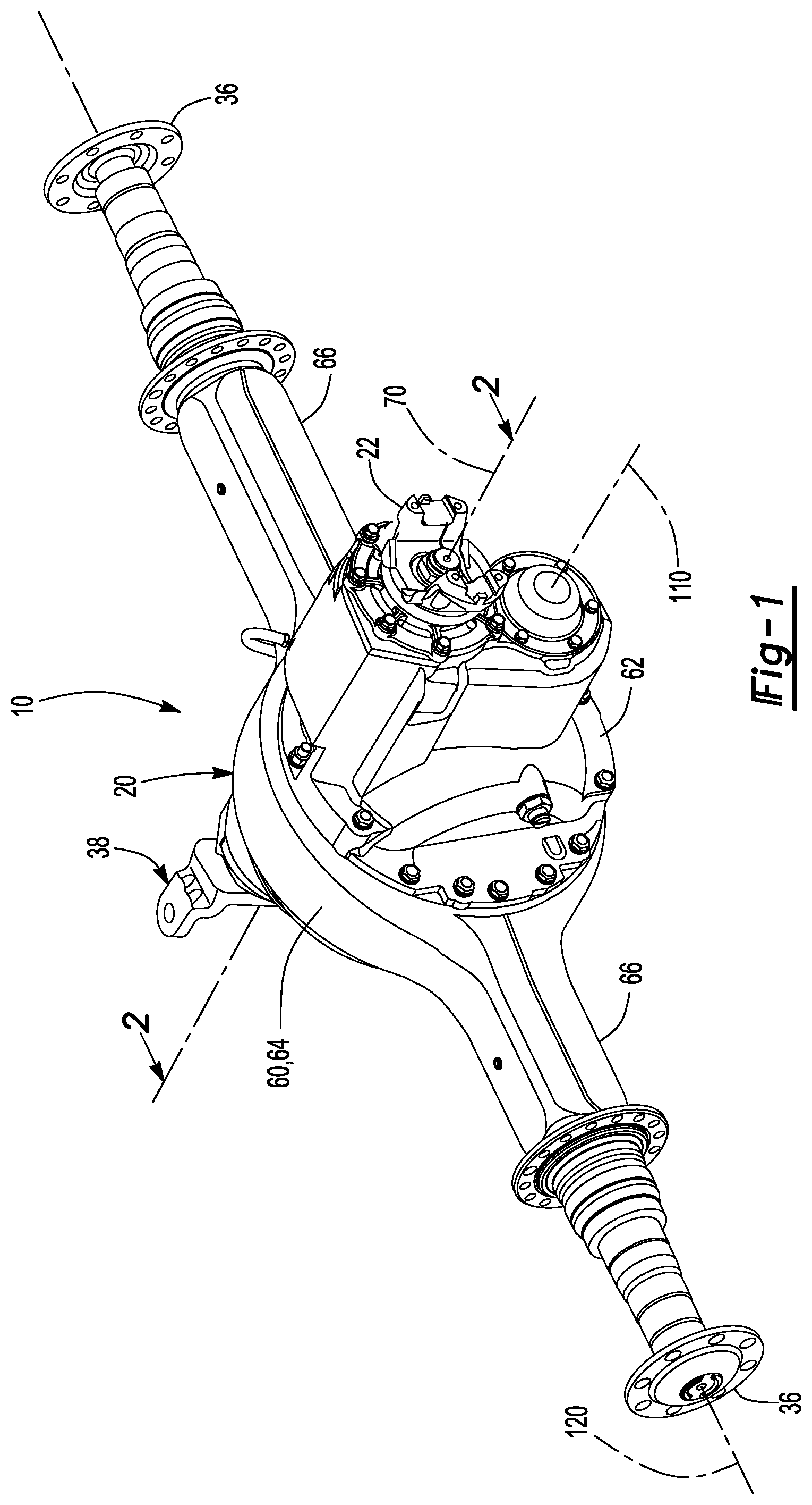 Patent US12104685 — Axle assembly and a unitary yoke-shaft — Figure 1