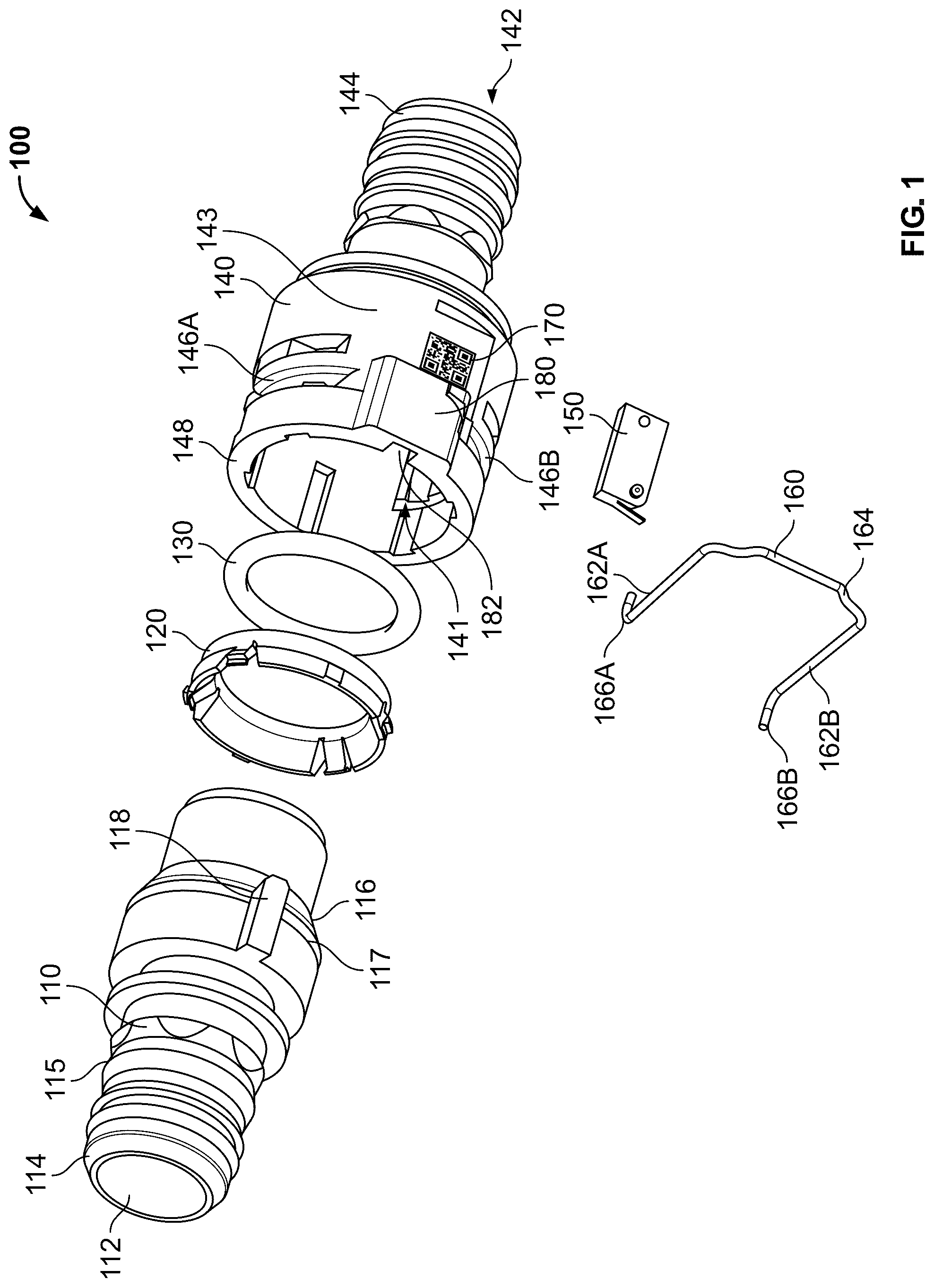 Patent US12104733 — VDA connector assembly with verification — Figure 1