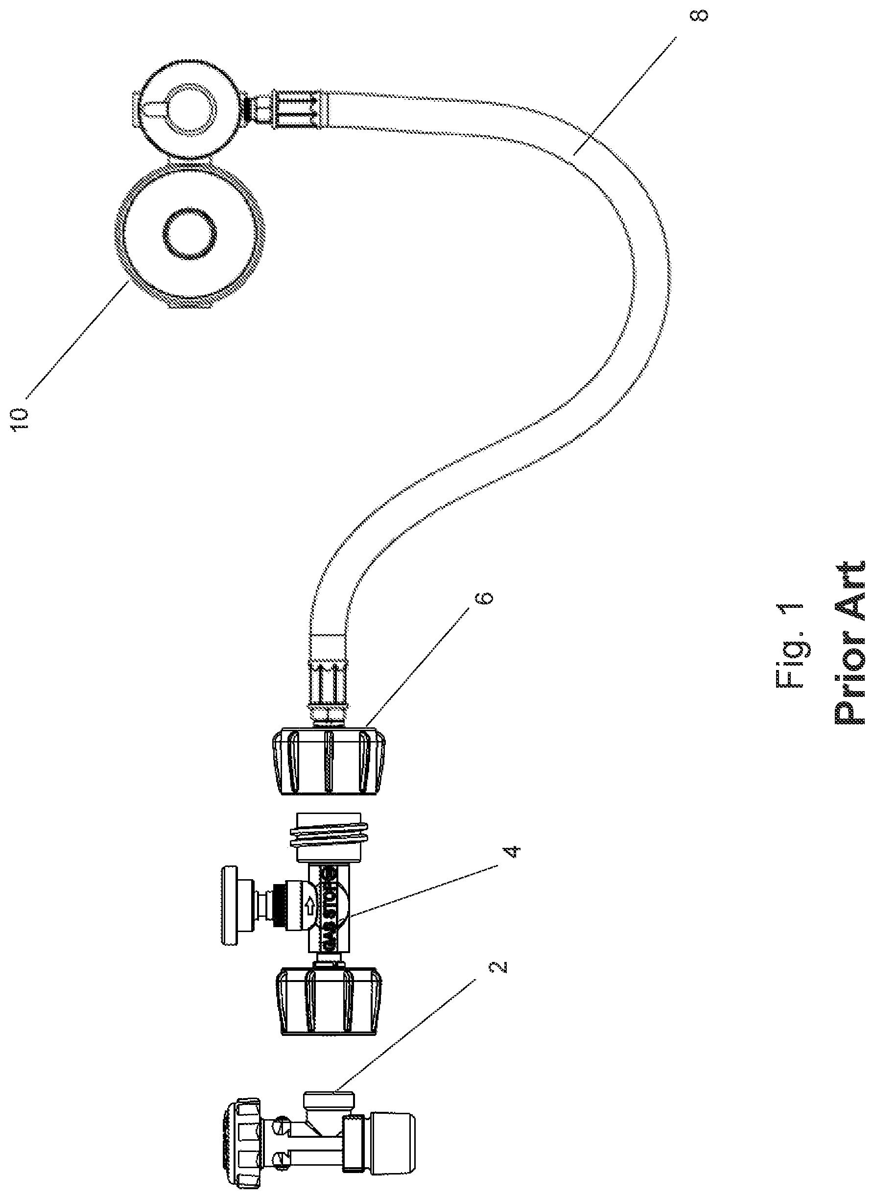 Patent US12104736 — Pigtail hose with elbow fitting — Figure 1