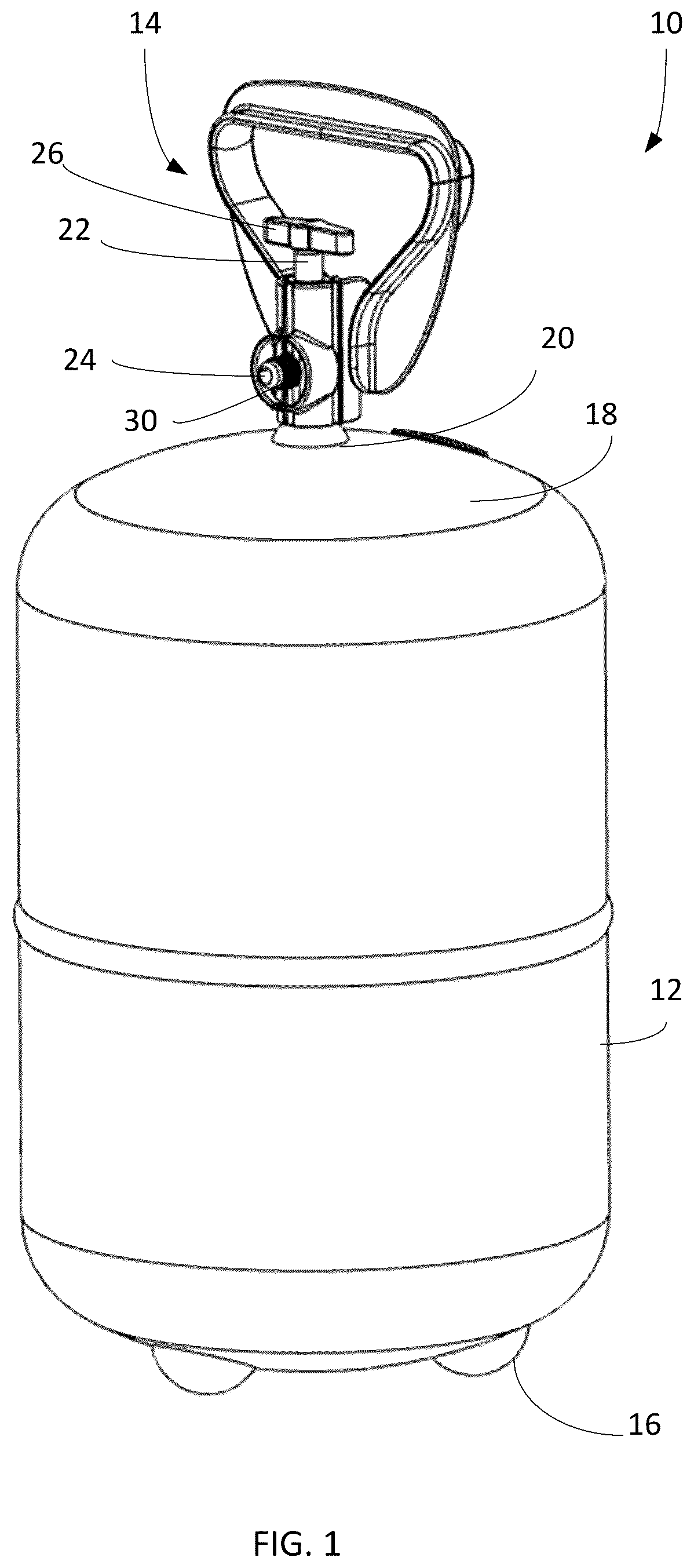 Patent US12104750 — Handle assembly for a portable pressurized gas cylinder — Figure 1