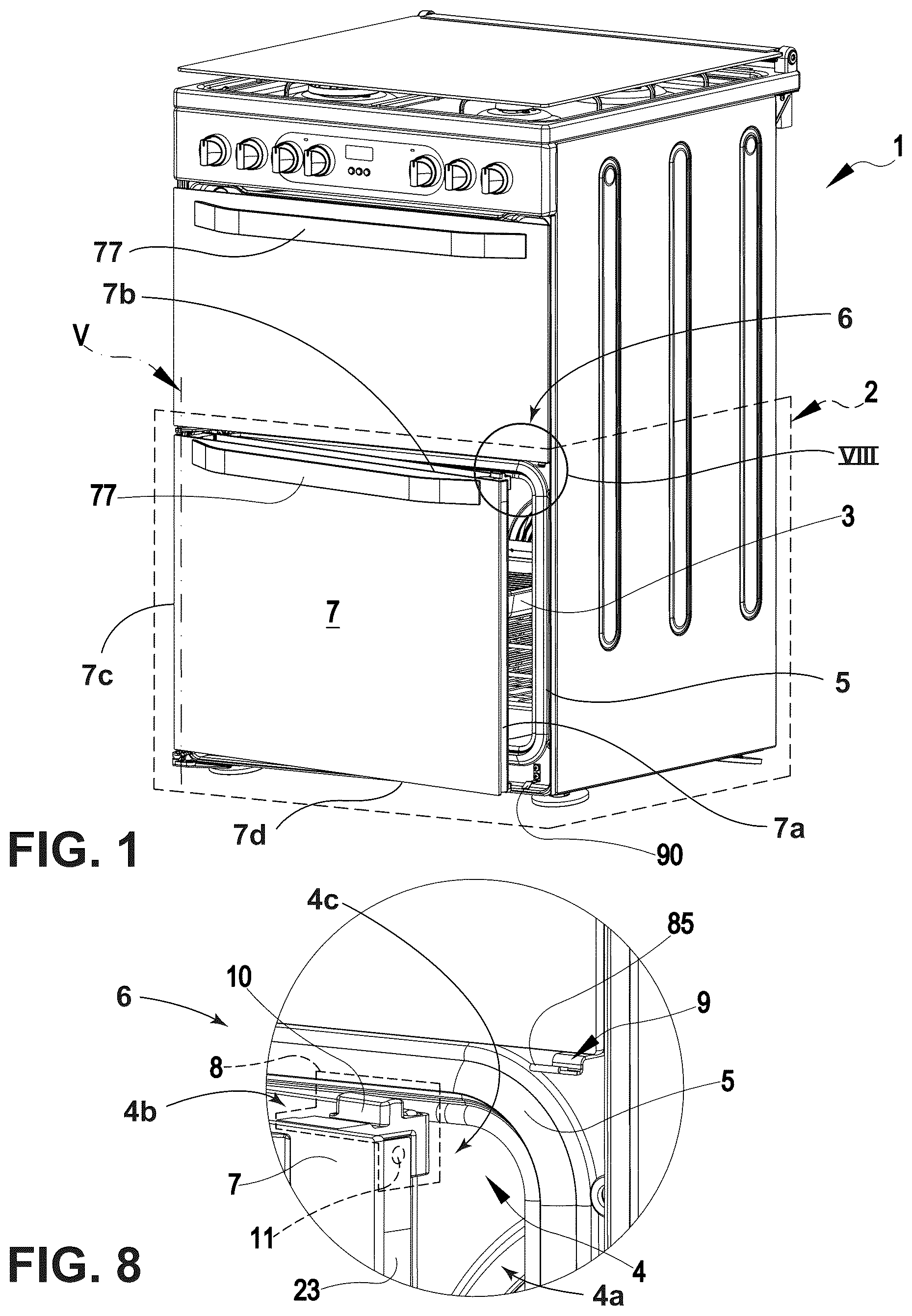 Patent US12104797 — Cooking appliance provided with a door latch assembly — Figure 1