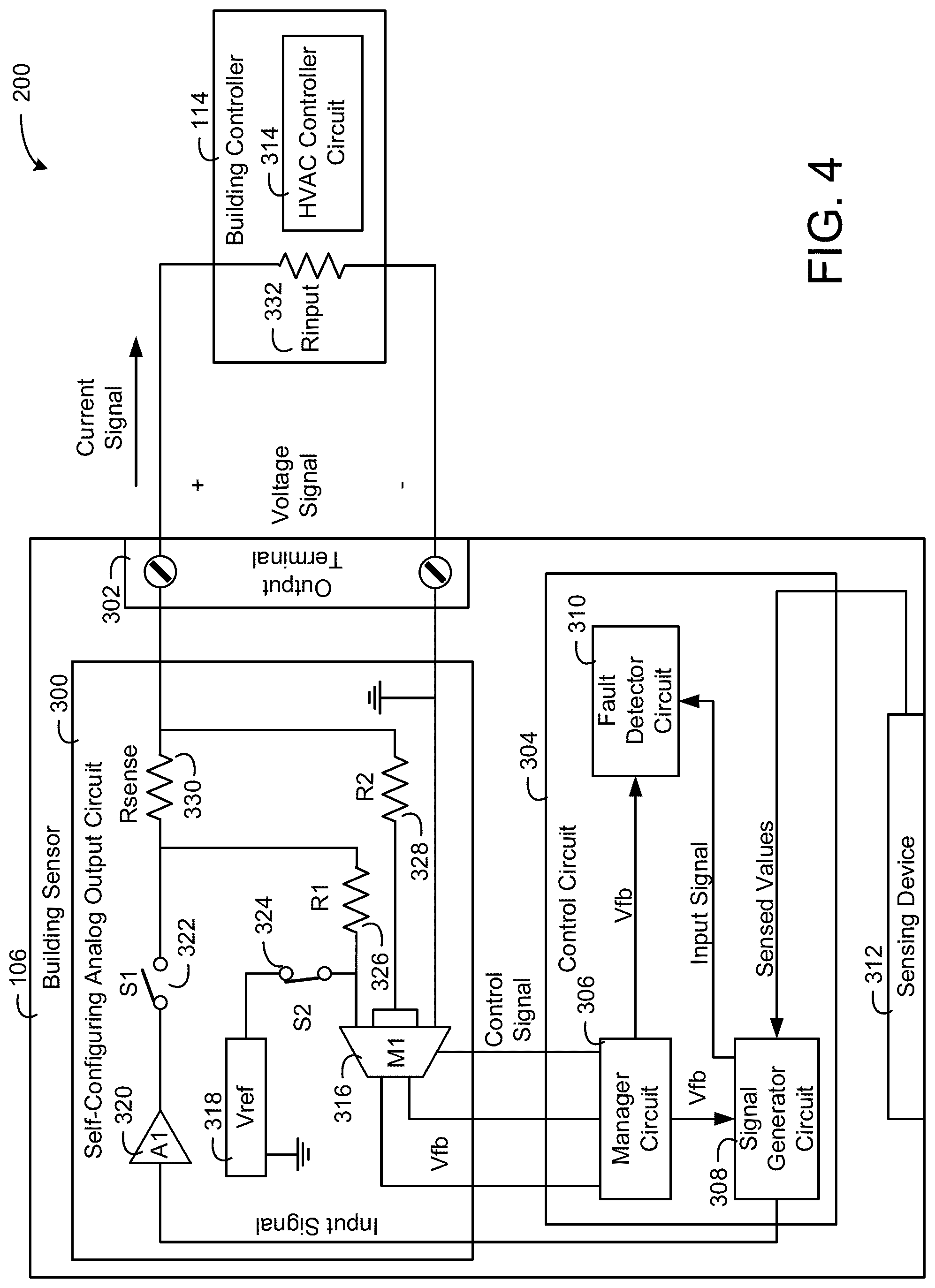 Patent US12104808 Figure 4 – Building sensor with self-configuring analog output circuit with fault detection