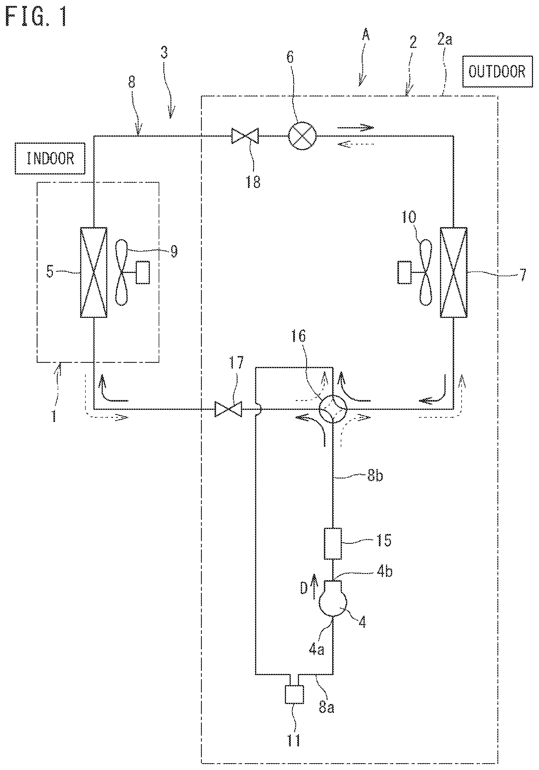 Patent US12104832 — Refrigeration apparatus with stainless steel four-way switching valve and stainless steel pipes connected thereto — Figure 1