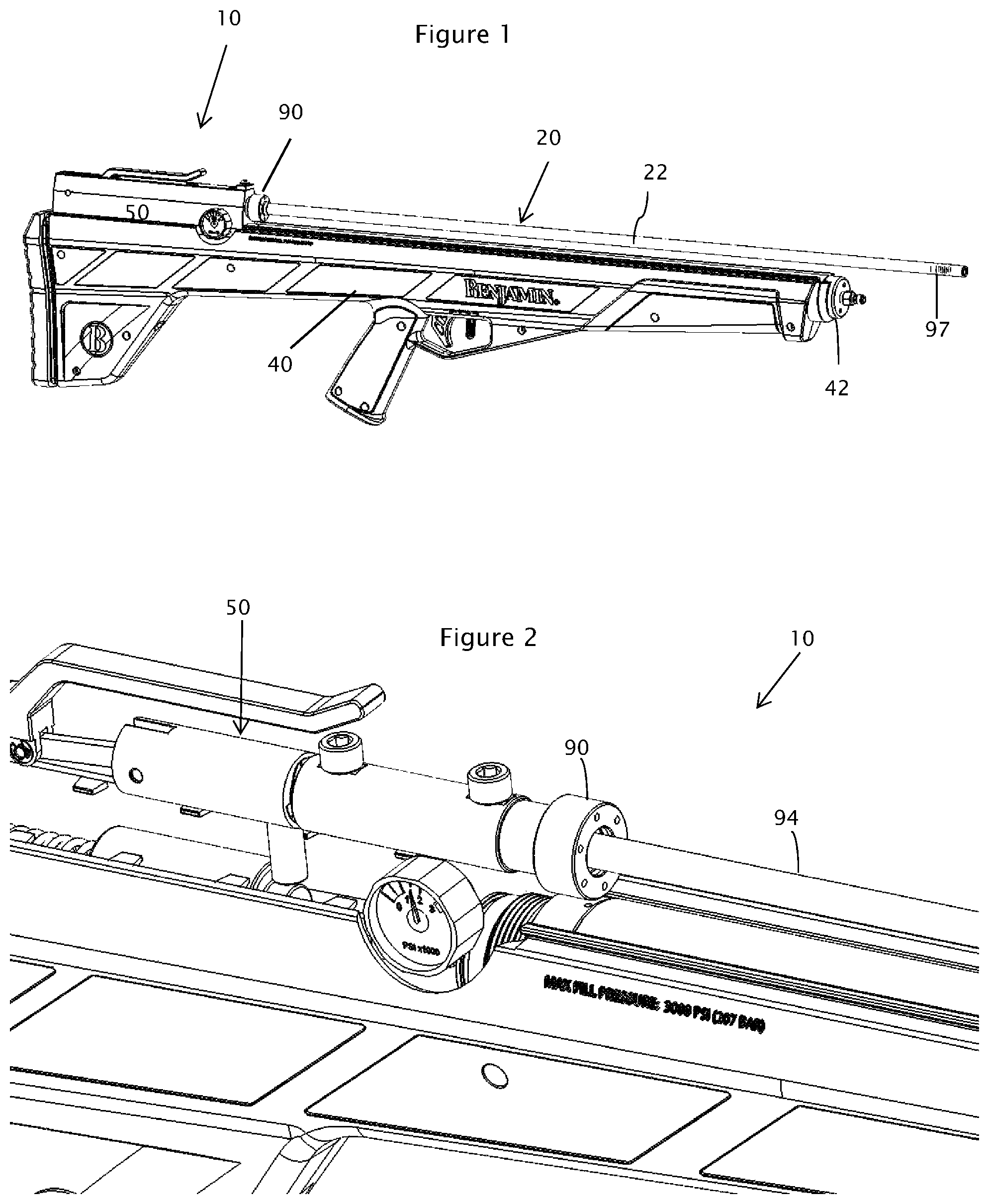 Patent US12104875 — Arrow gun with controlled retention force and barrel vibration damping — Figure 1