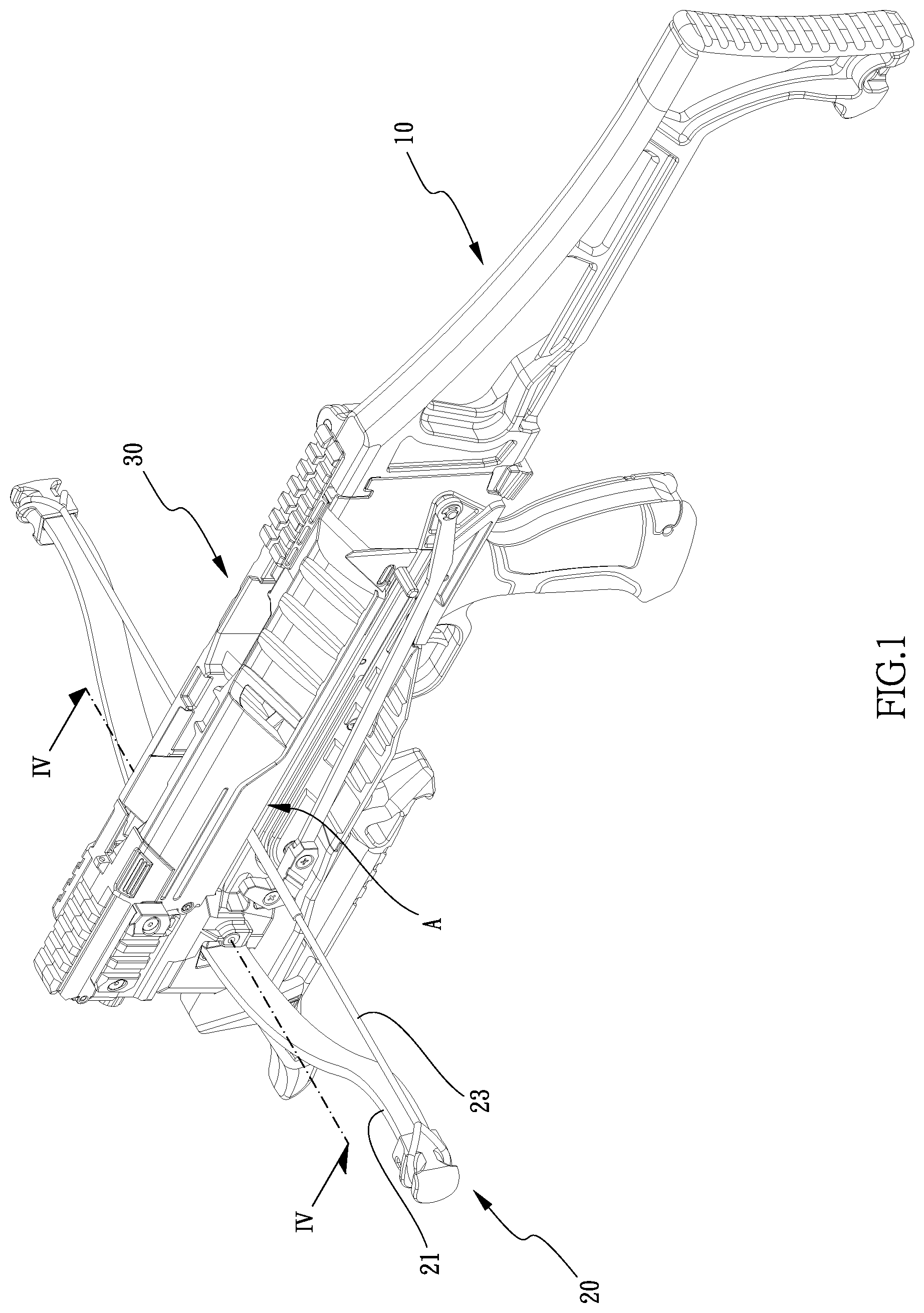 Patent US12104877 Figure 1 – Crossbow with replaceable bow unit