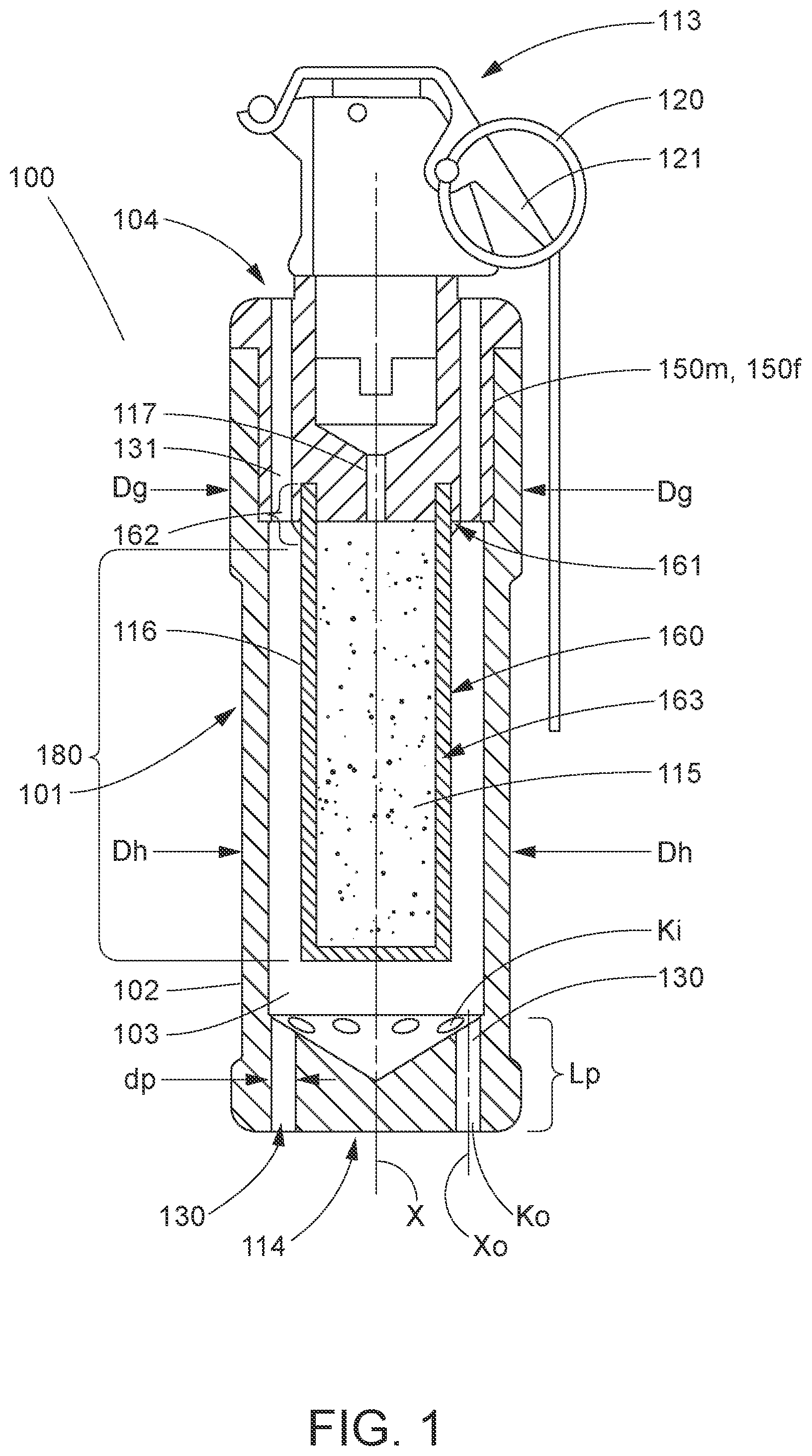 Patent US12104886 — High-fragmenting flashbang grenade charge holder — Figure 1