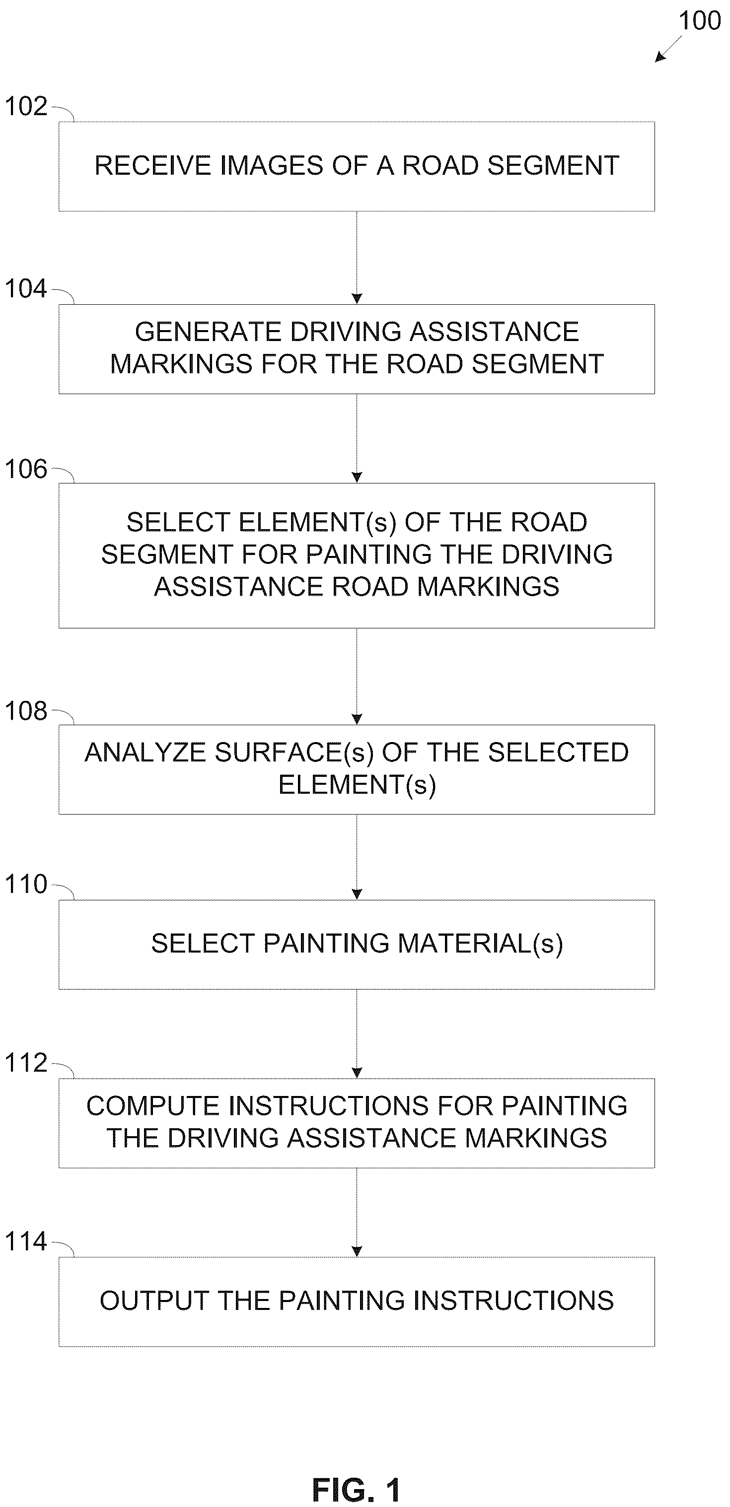 Patent US12104911 — Imperceptible road markings to support automated vehicular systems — Figure 1