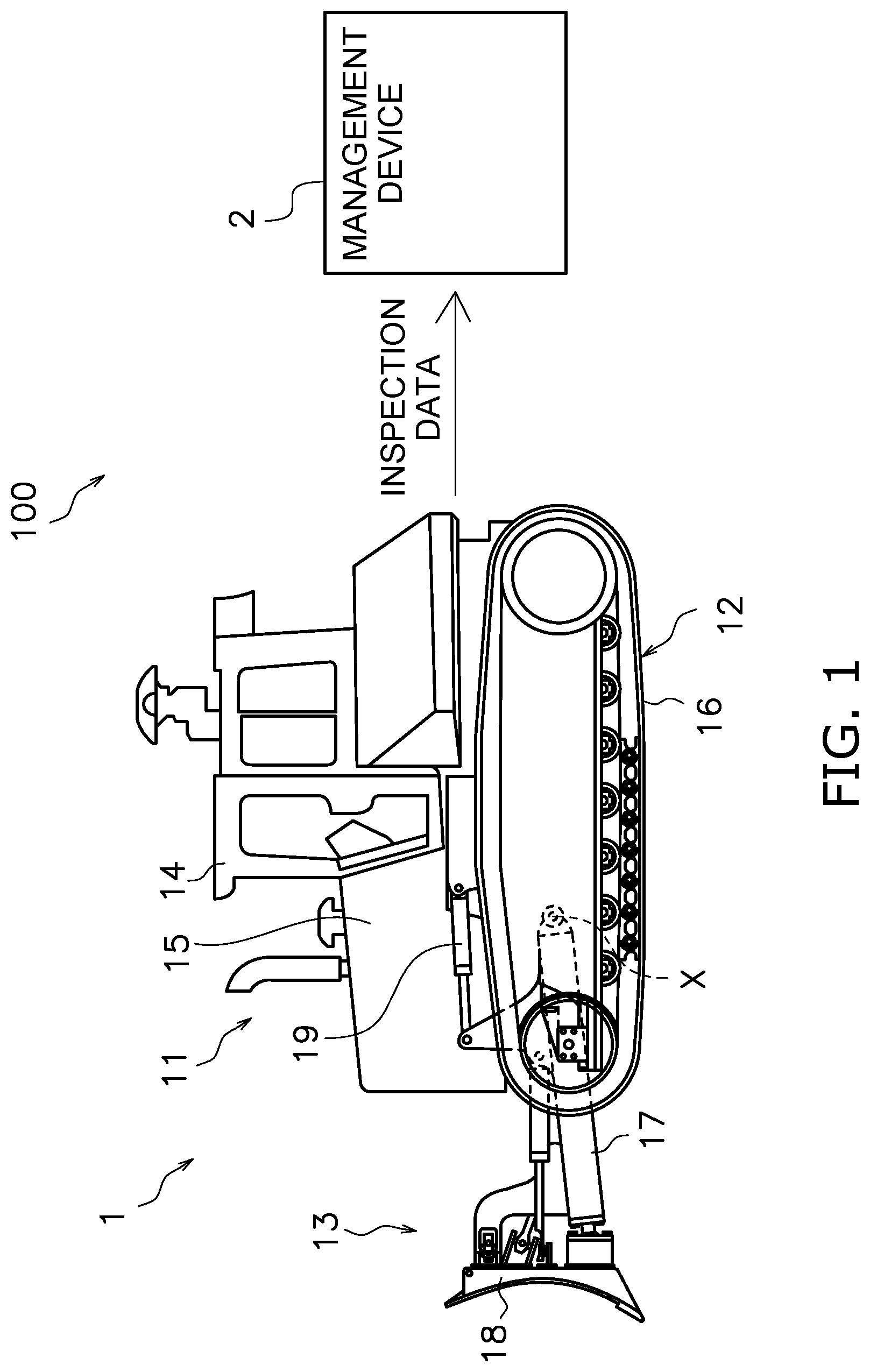 Patent US12105025 — Inspection device for hydraulic equipment, inspection system for hydraulic equipment, work vehicle, and inspection method for hydraulic equipment — Figure 1