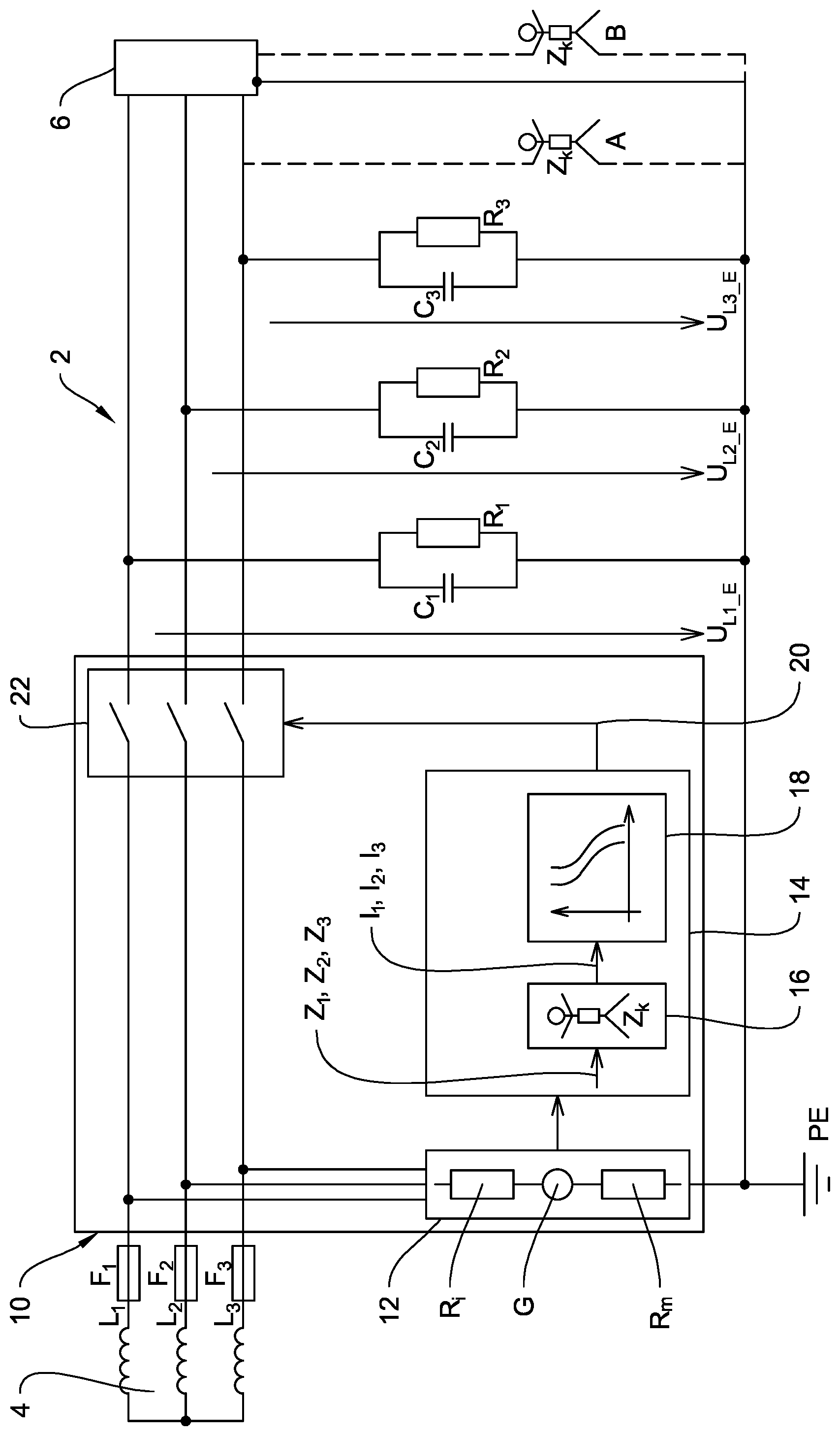 Patent US12105128 — Method and device for impedance monitoring for protection against electric shock — Figure 1