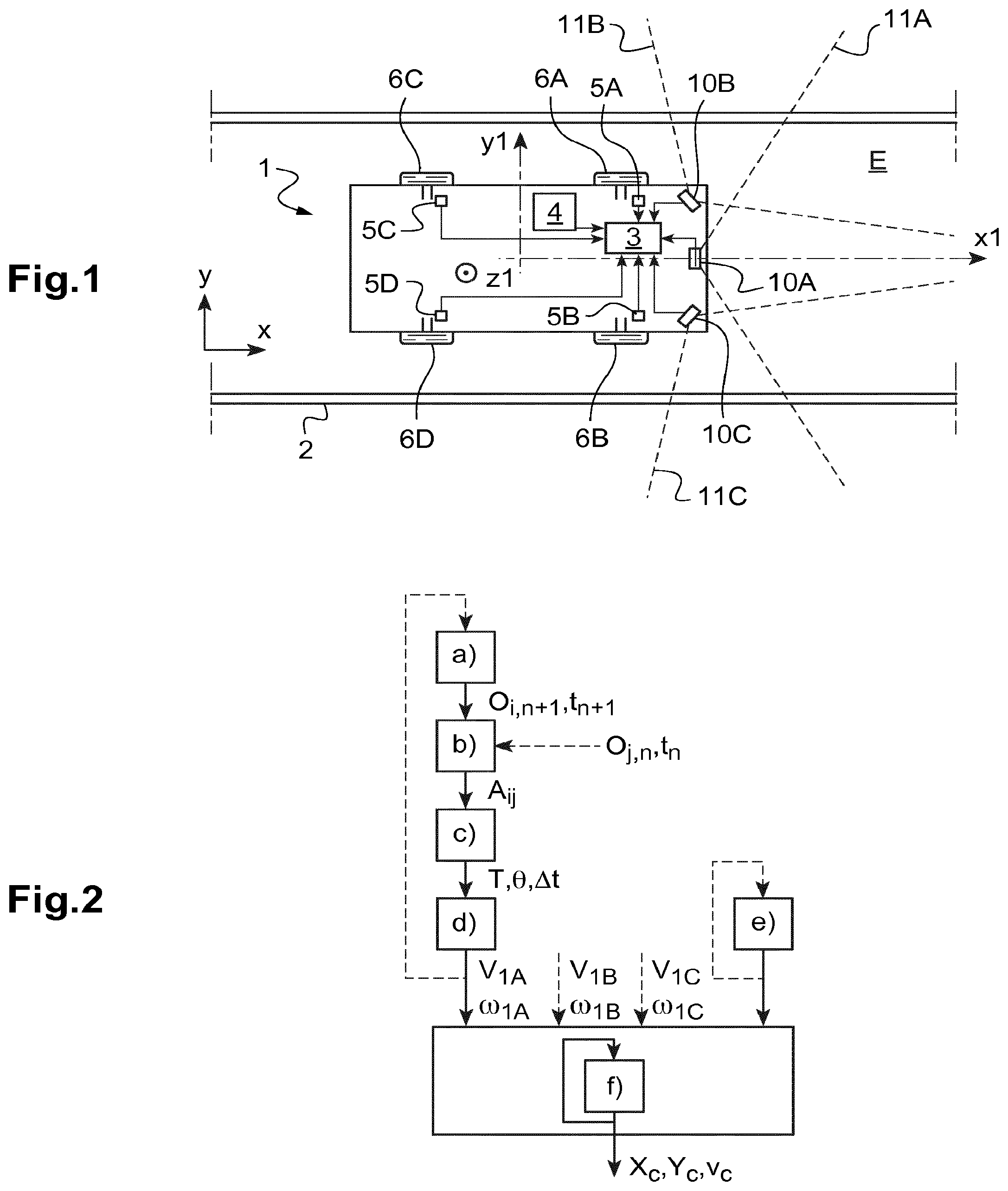 Patent US12105183 — Method for determining a movement vector of a motor vehicle, method for determining a speed of the vehicle and associated vehicle — Figure 1