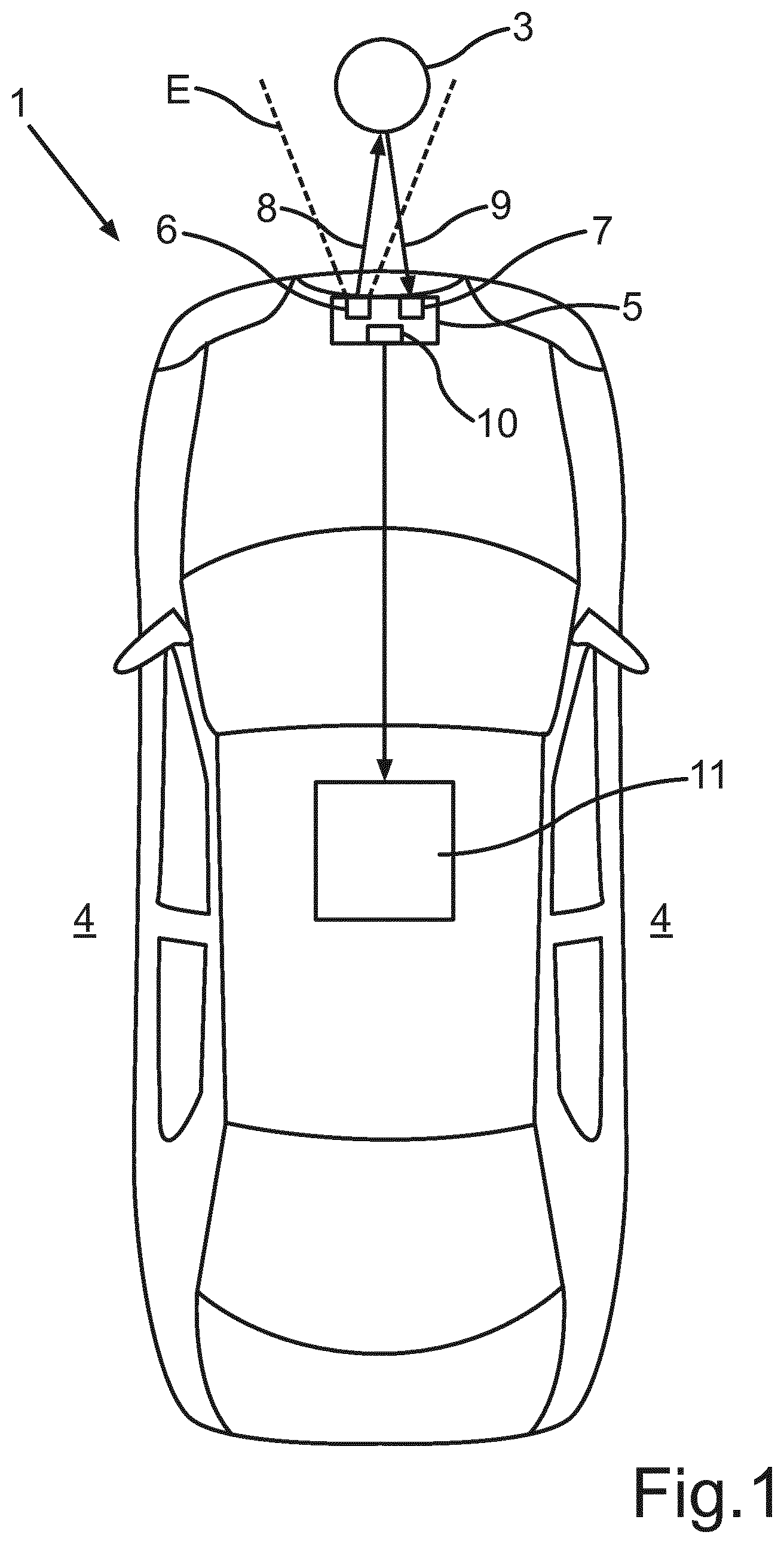Patent US12105227 — Method for determining a roll angle of an optoelectronic sensor by means of scan points of a sensor image, and optoelectronic sensor — Figure 1