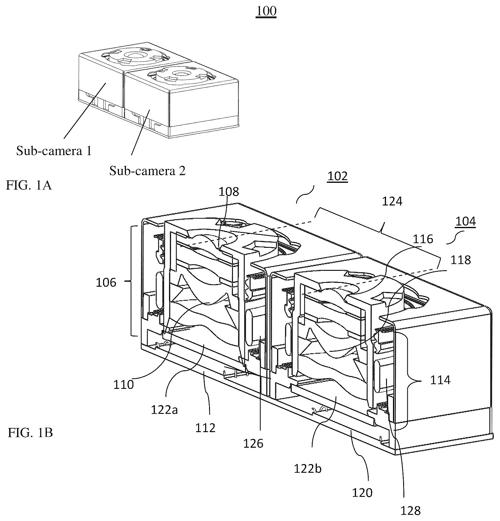Patent US12105268 Figure 1 – Zoom dual-aperture camera with folded lens