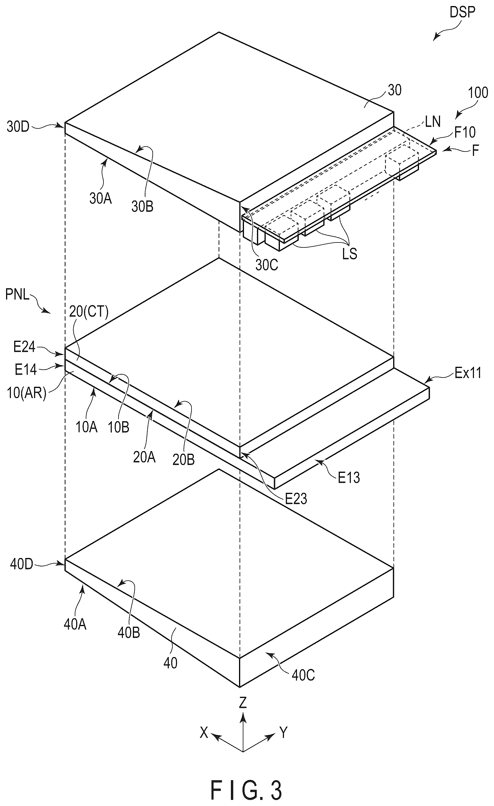 Patent US12105369 Figure 3 – Display device and cover glass