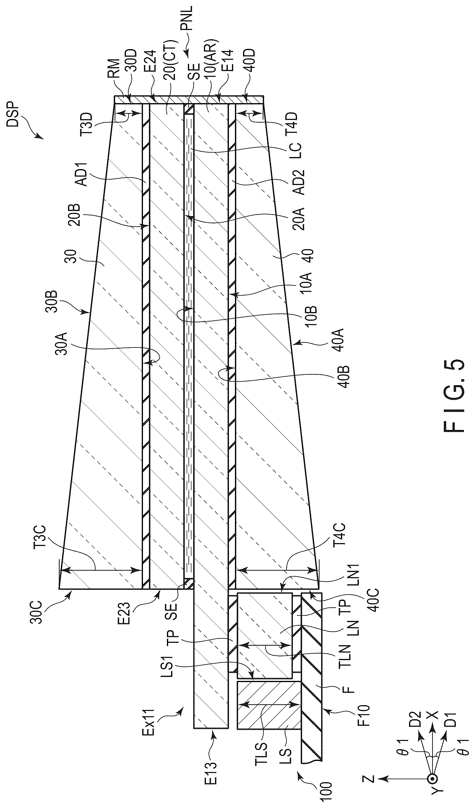 Patent US12105369 Figure 5 – Display device and cover glass