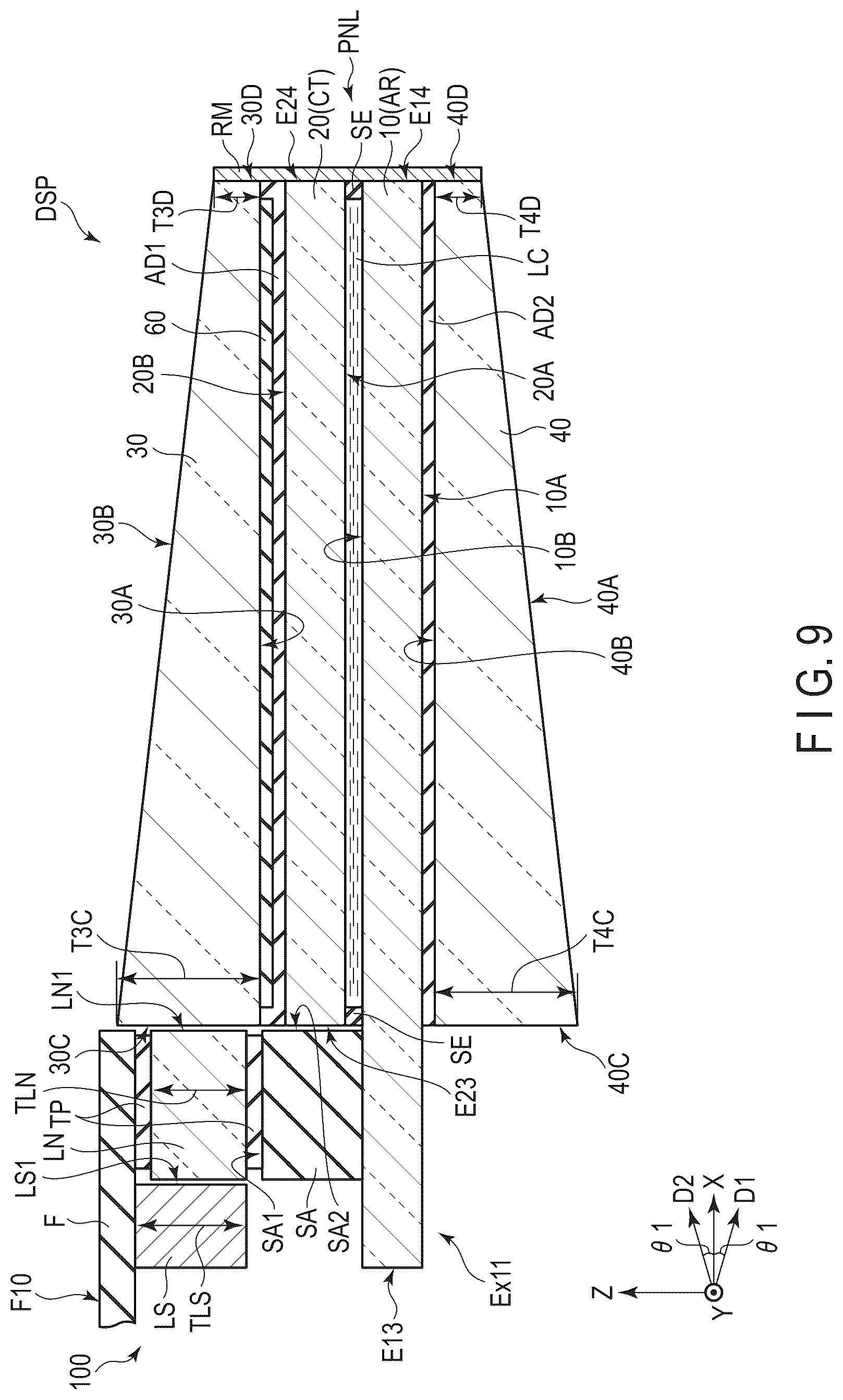 Patent US12105369 Figure 9 – Display device and cover glass