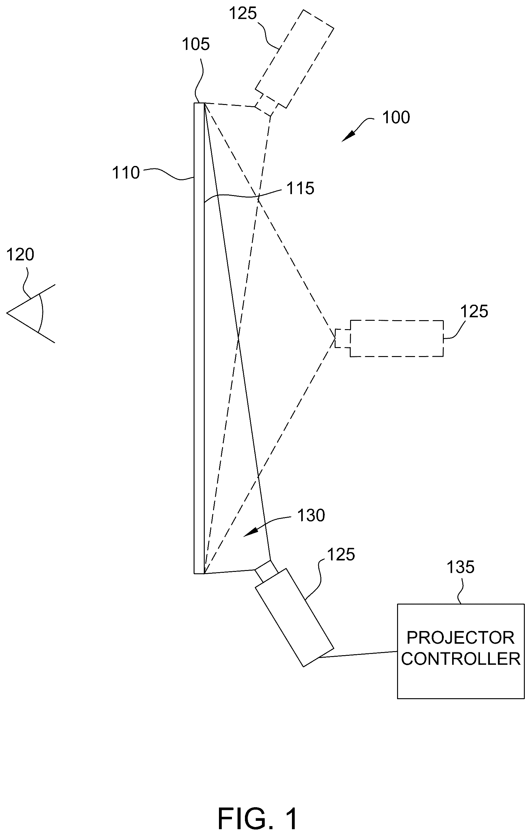 Patent US12105407 Figure 1 – Projection system for baby-changing station translucent displays and methods of operating thereof