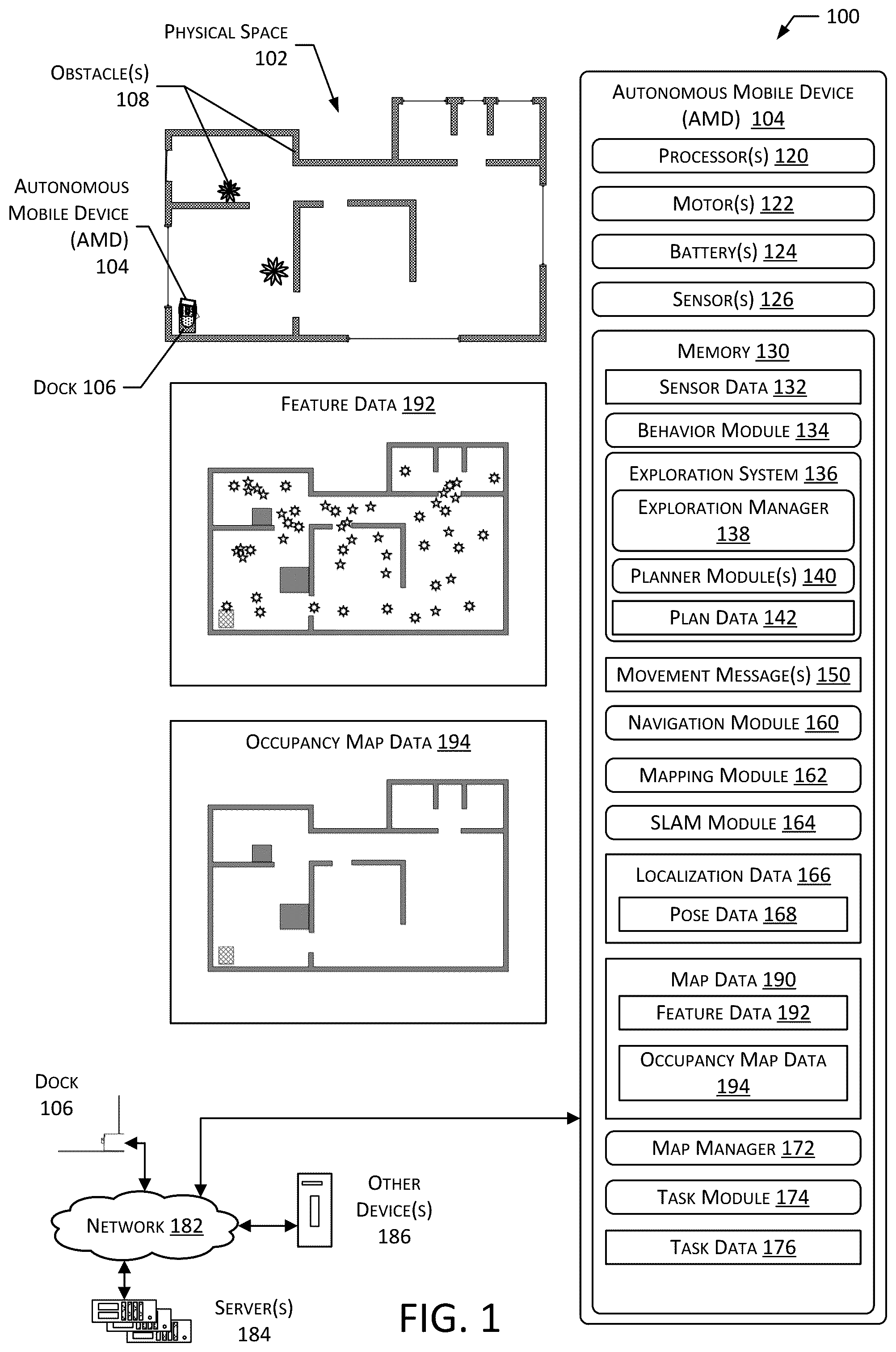 Patent US12105514 — System for planning exploration by autonomous mobile device — Figure 1