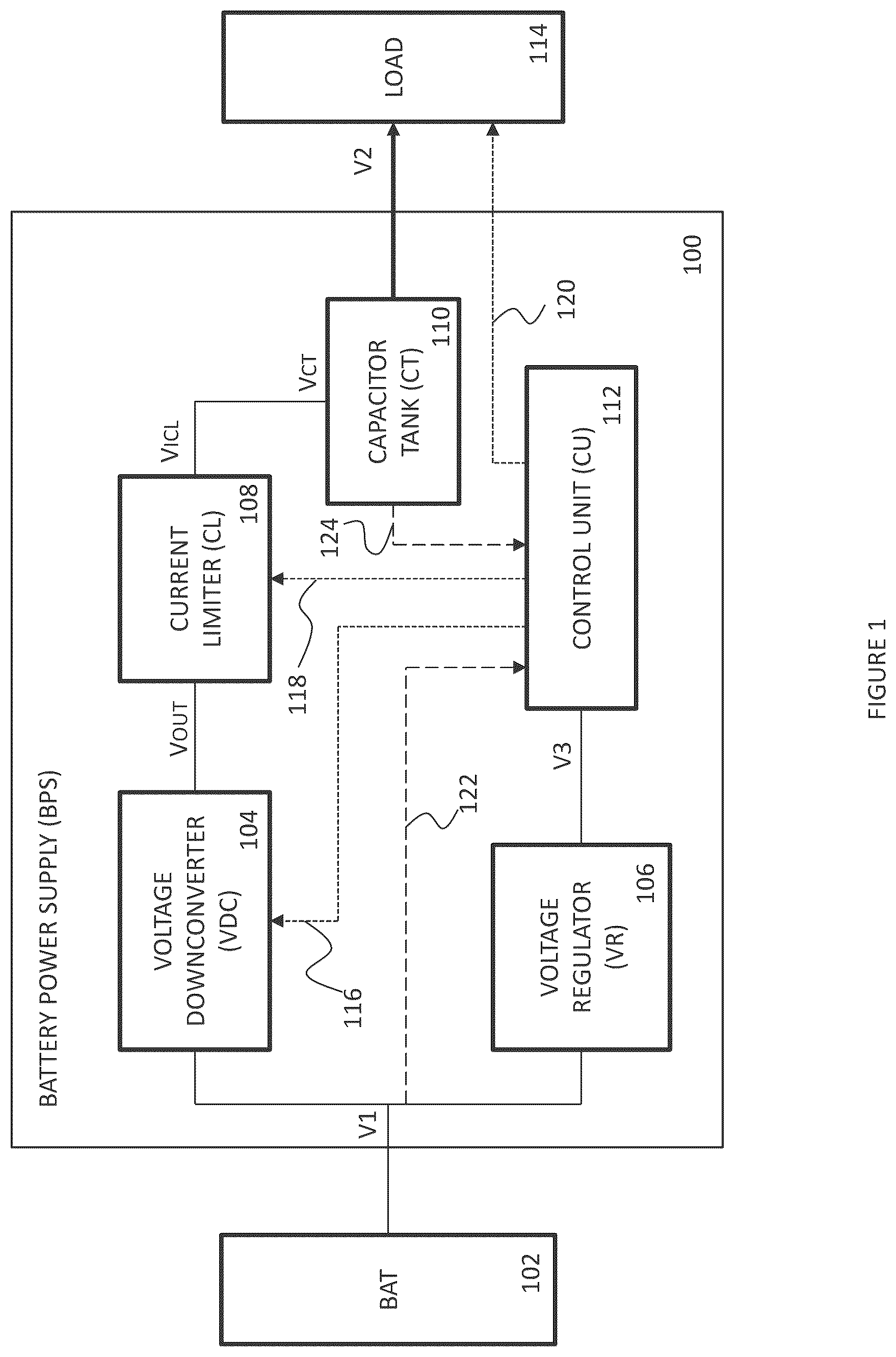 Patent US12105547 — Battery power supply circuit for maximizing utilization of available battery capacity — Figure 1