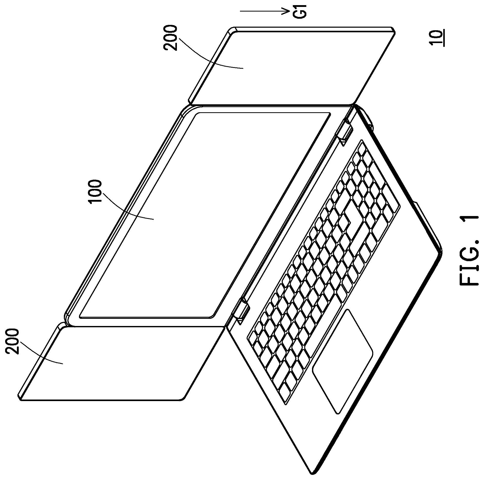 Patent US12105562 Figure 1 – Portable electronic device with at least one external display