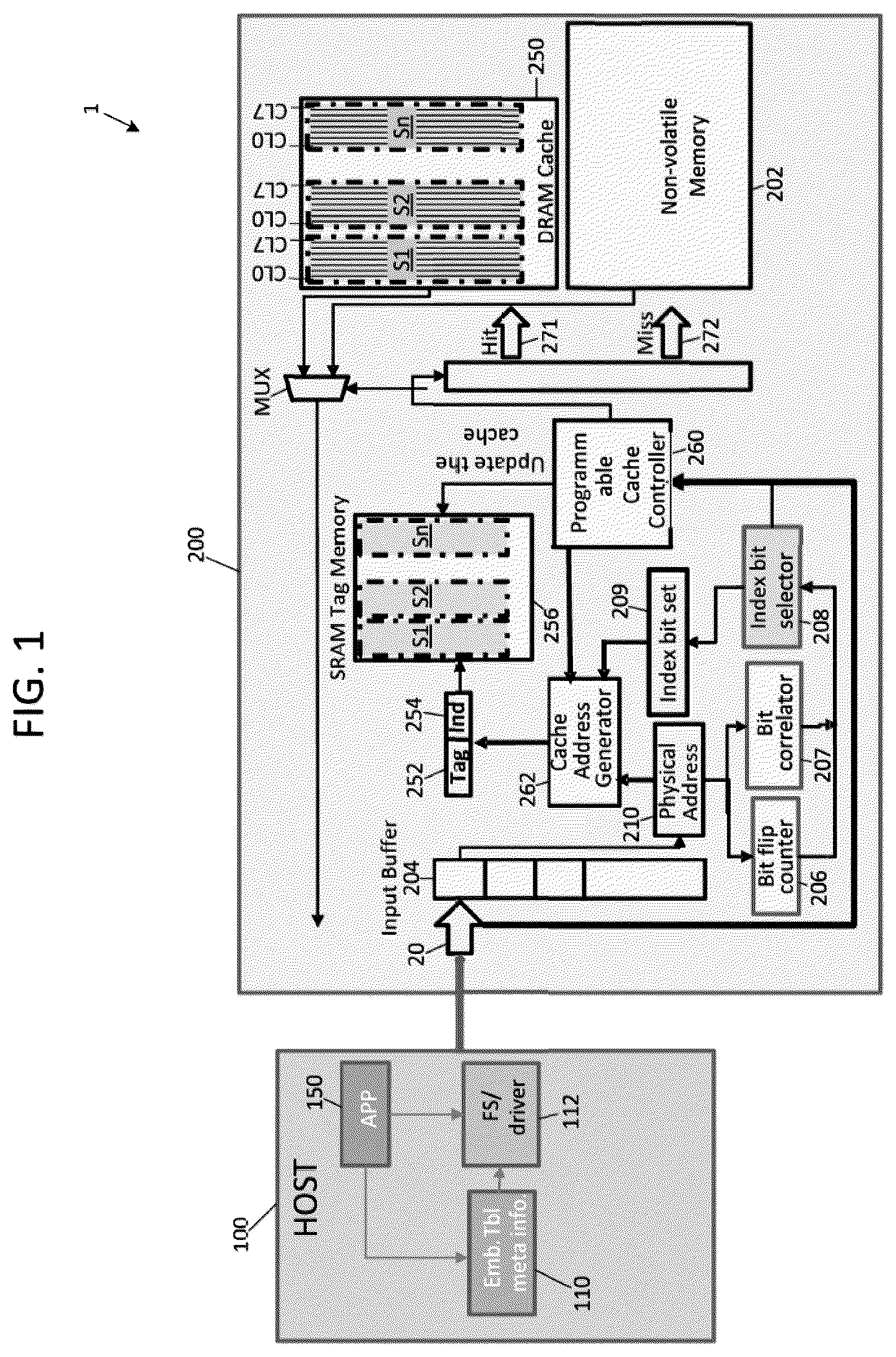 Patent US12105629 — Adaptive cache indexing for a storage device — Figure 1