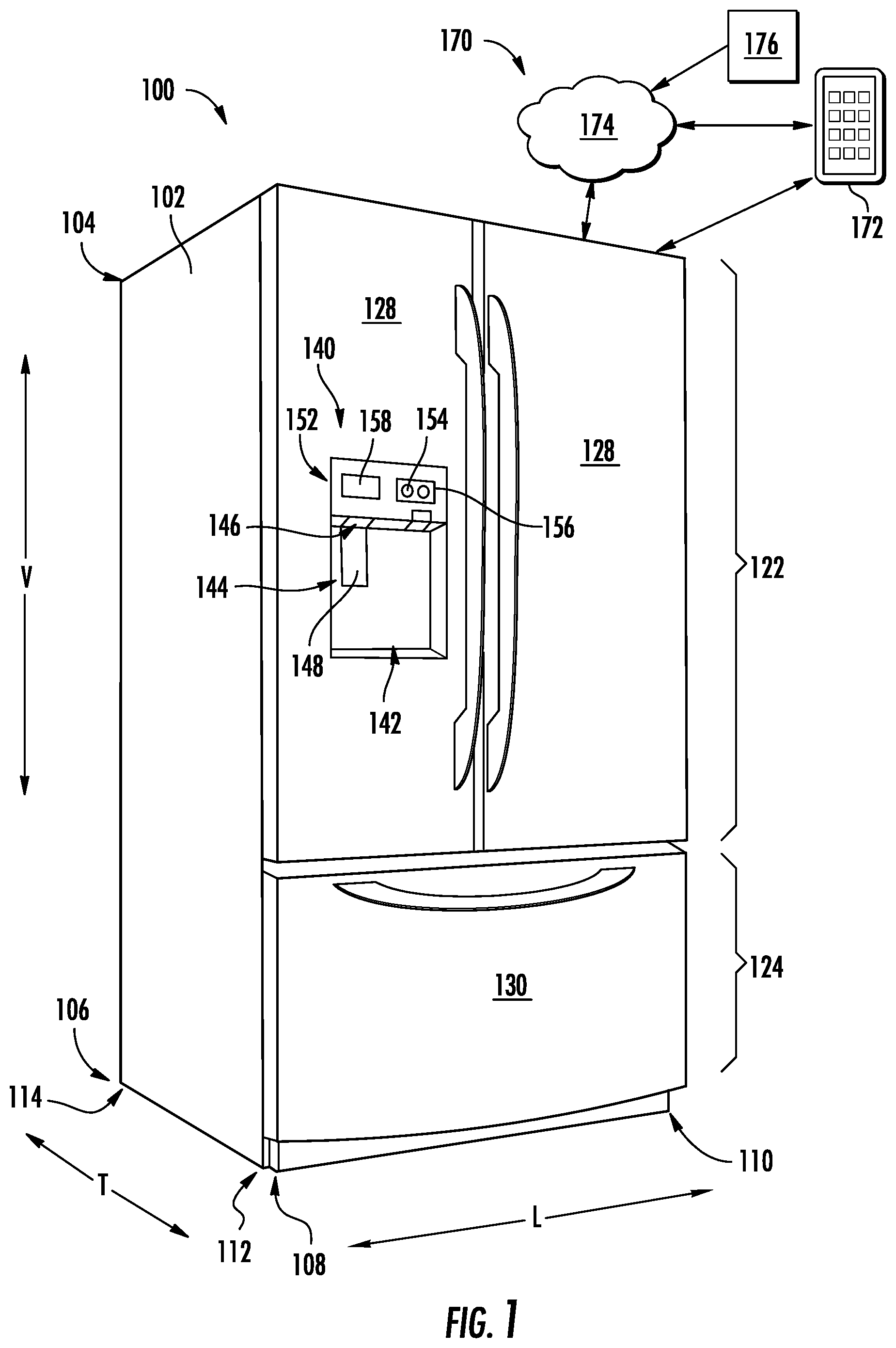 Patent US12105775 — Inventory management system in a refrigerator appliance — Figure 1