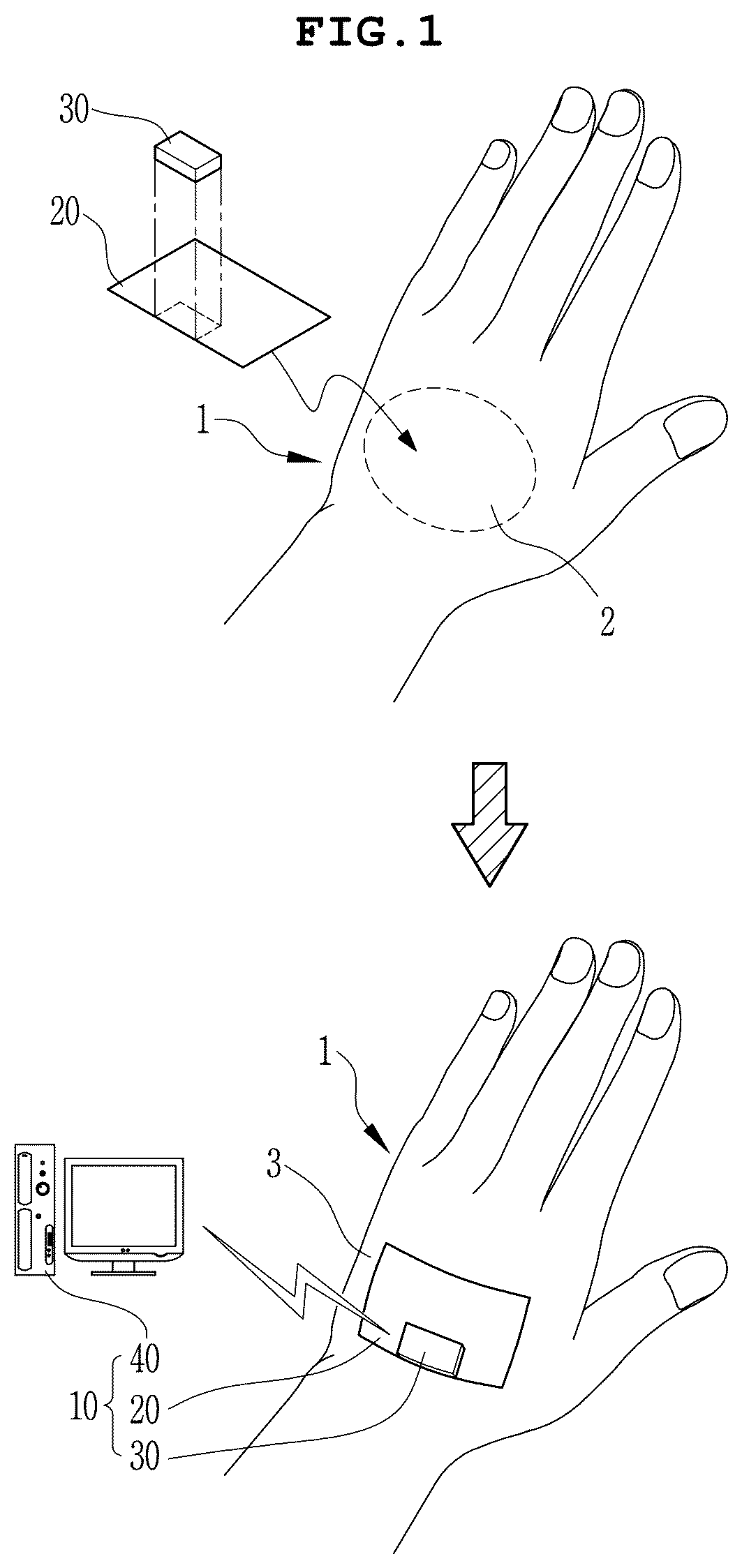 Patent US12105888 — Gesture detection sensor, reader module, and gesture detection system — Figure 1