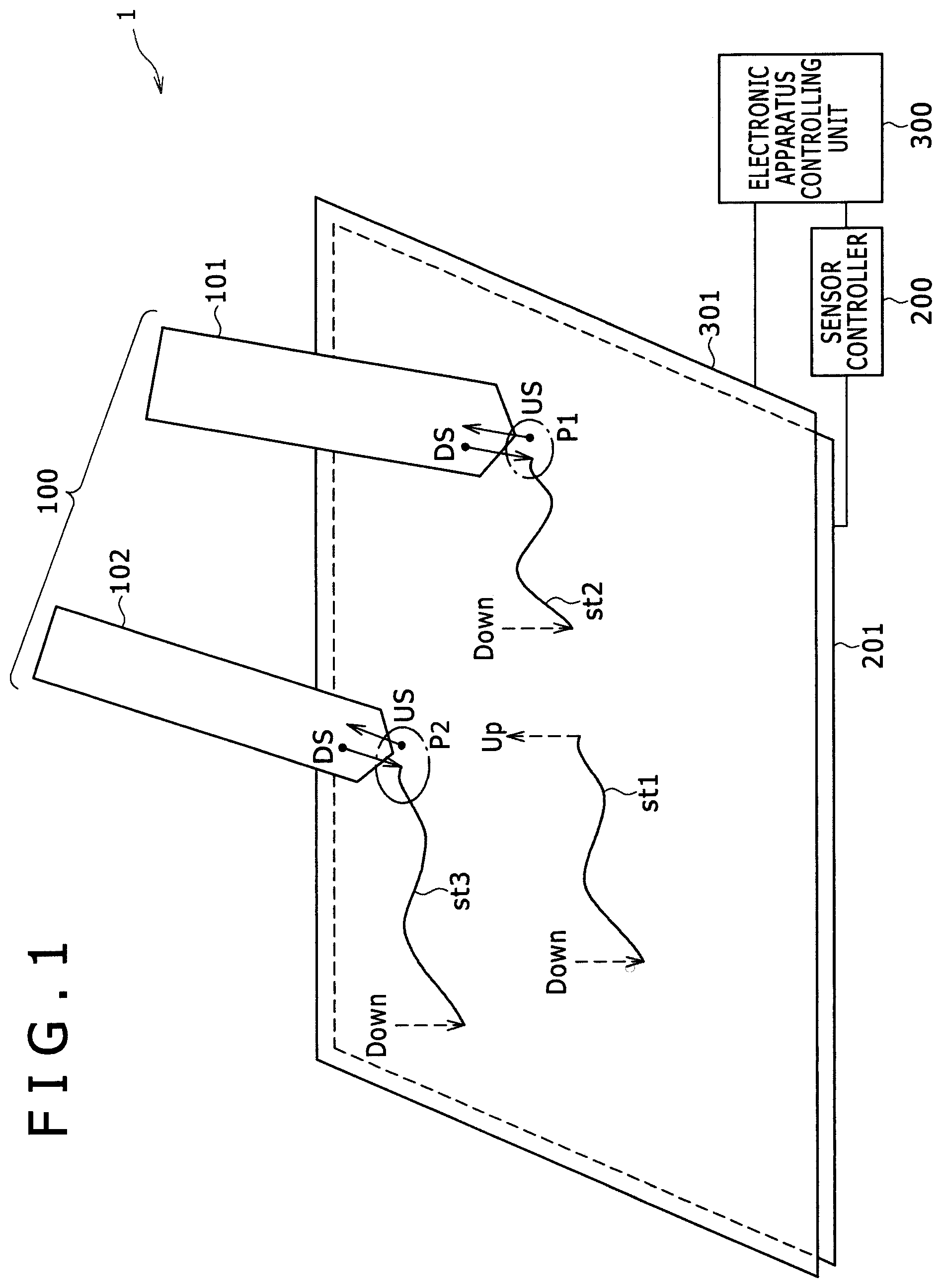 Patent US12105898 — Active capacitive stylus, sensor controller, related system and method — Figure 1