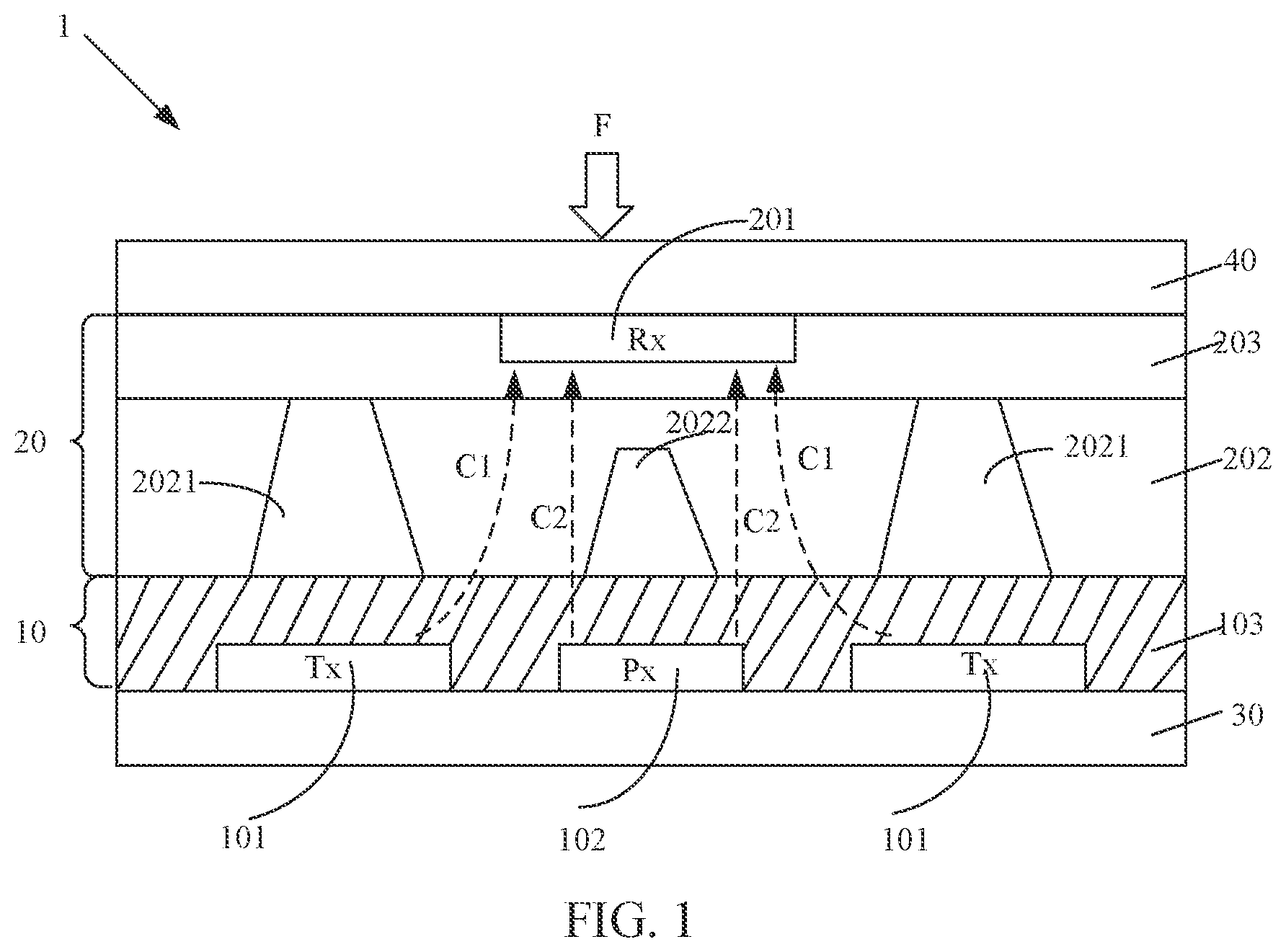 Patent US12105919 — Three-dimensional touch sensor and display device — Figure 1