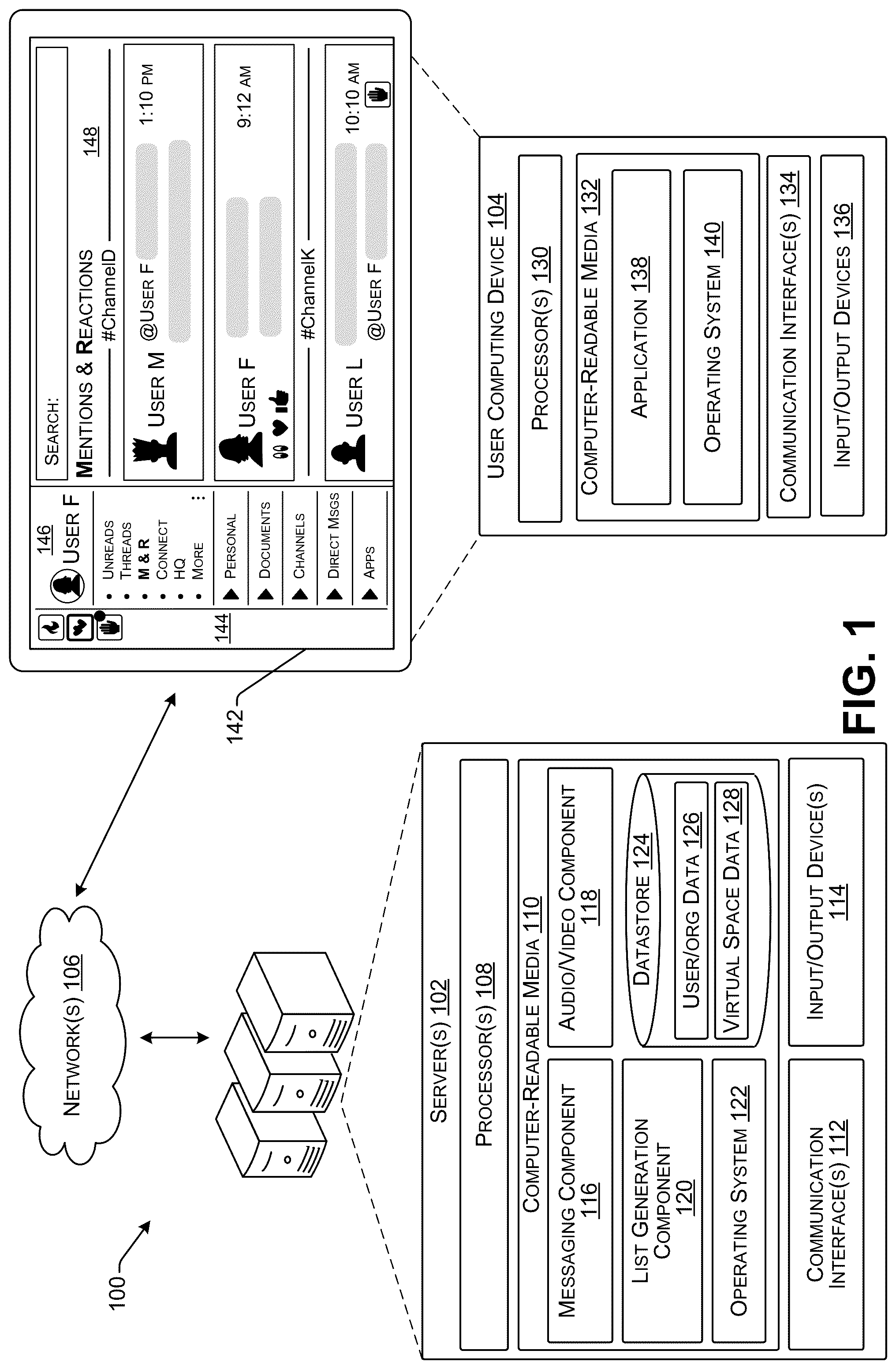 Patent US12106043 Figure 1 – Generating structured data containers for communication platform