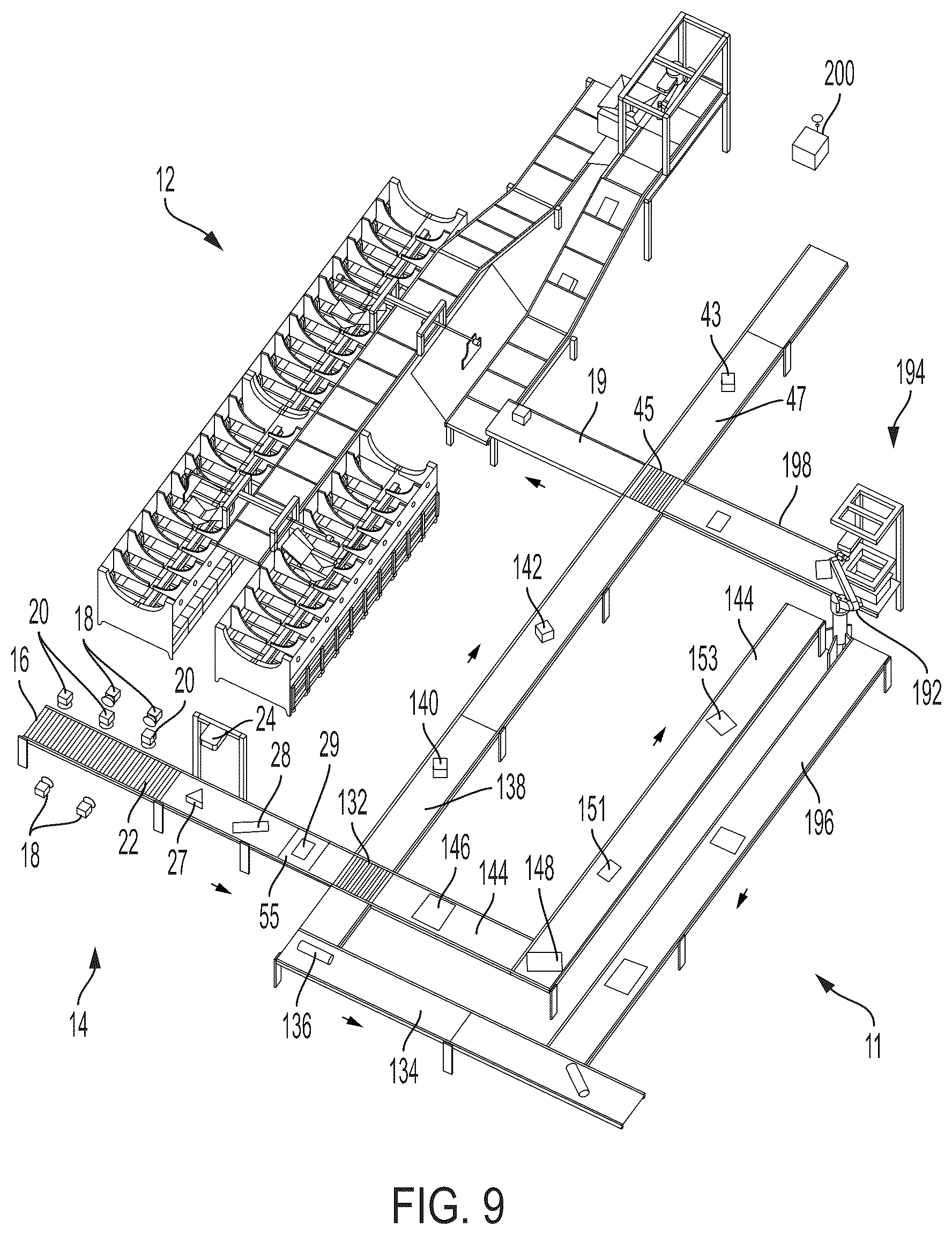 Patent US12106175 Figure 8 – Systems and methods for separating objects using conveyor transfer with one or more object processing systems