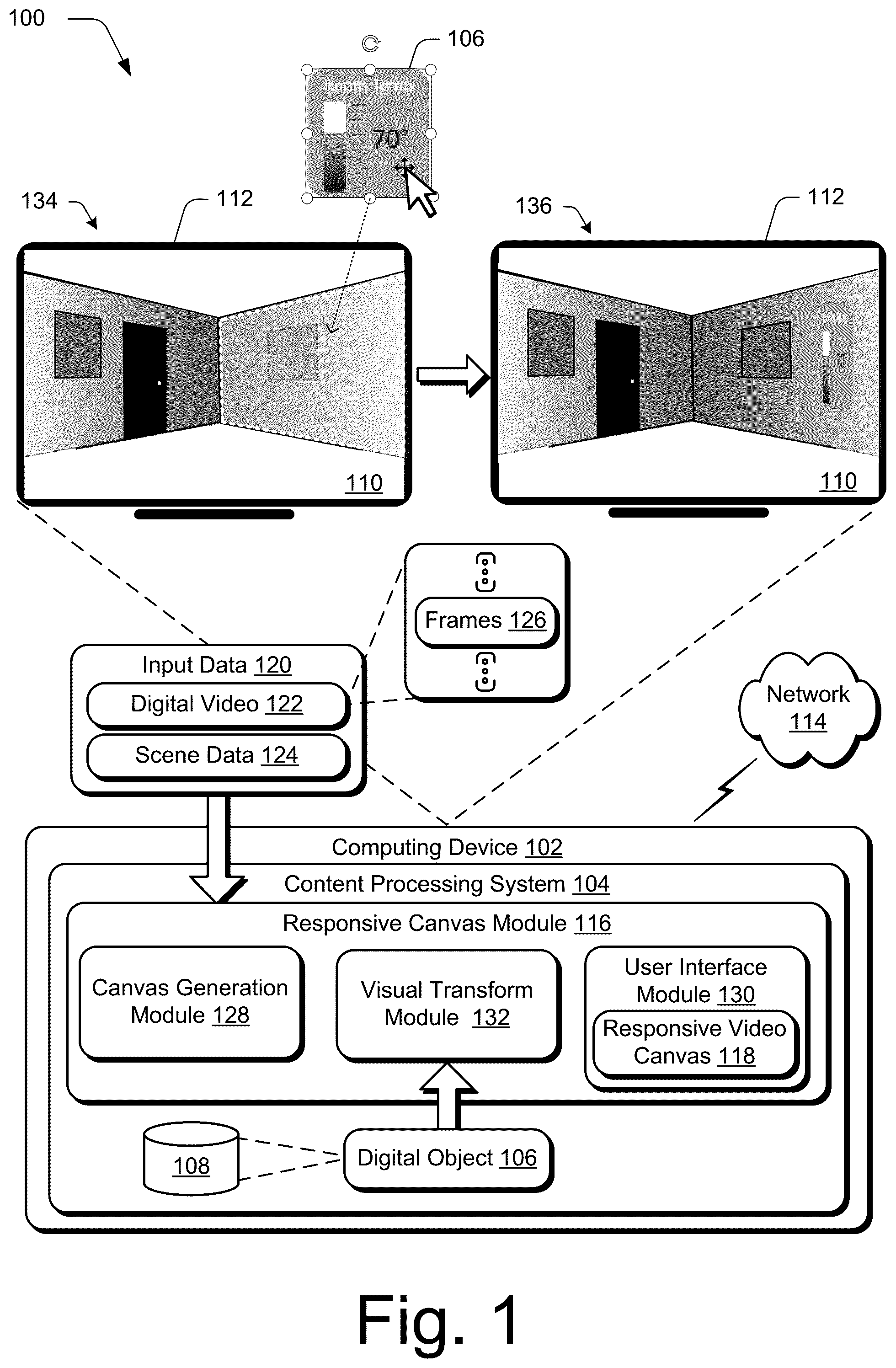 Patent US12106443 — Responsive video canvas generation — Figure 1