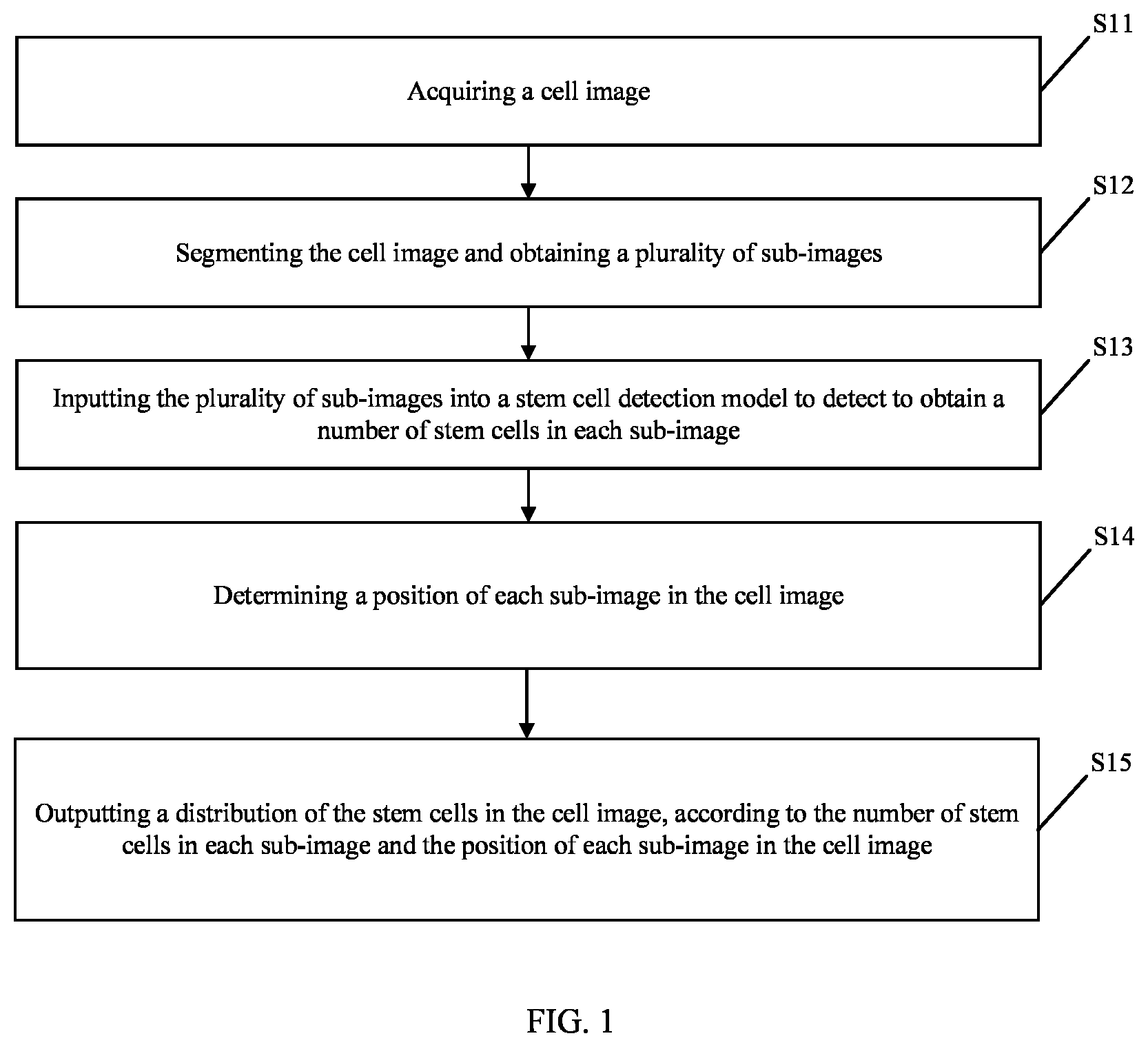 Patent US12106474 Figure 1 – Method of determining a distribution of stem cells in a cell image, electronic device, and storage medium