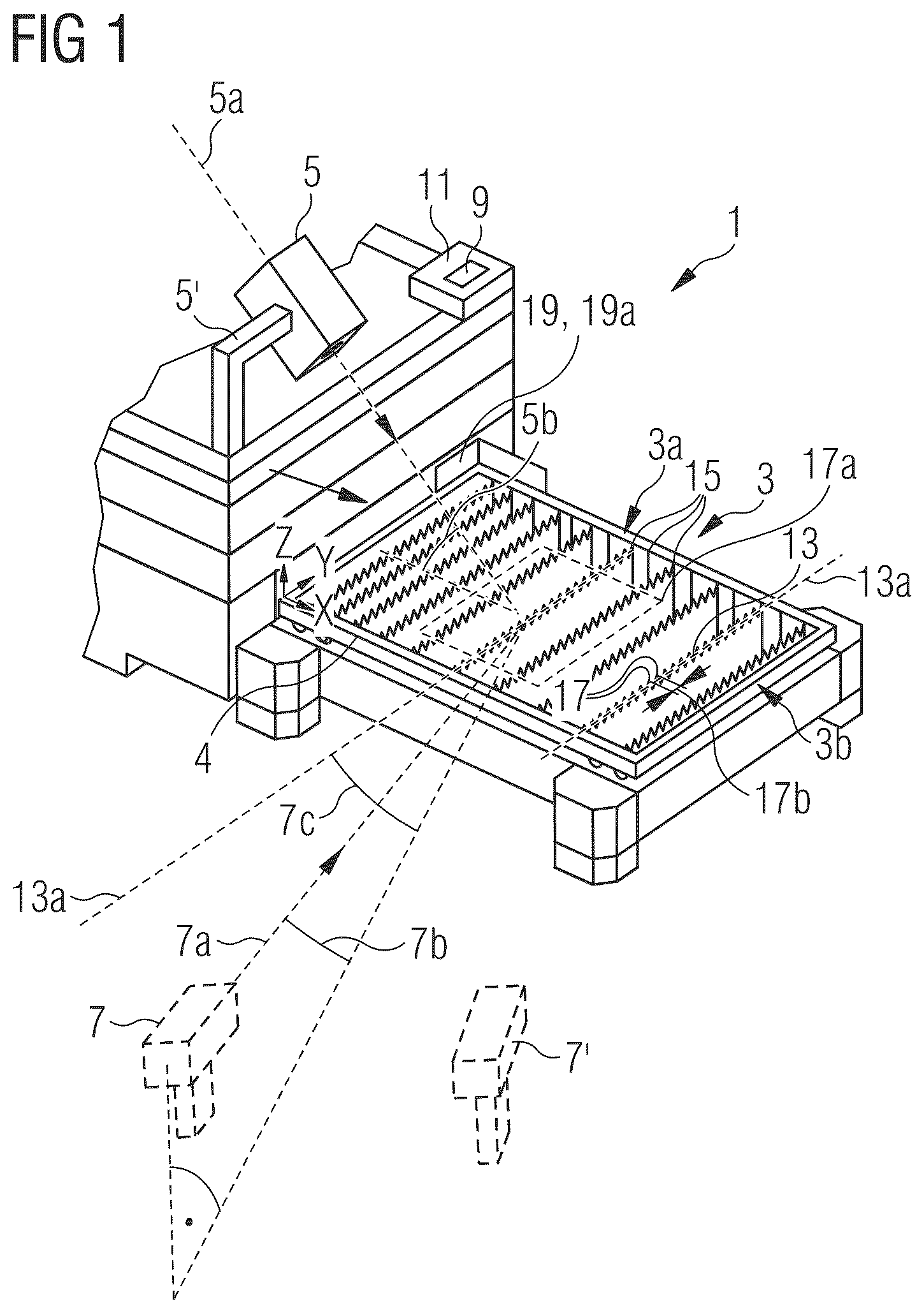 Patent US12106513 — Method and flat bed machine tool for detecting a fitting position of a supporting bar — Figure 1