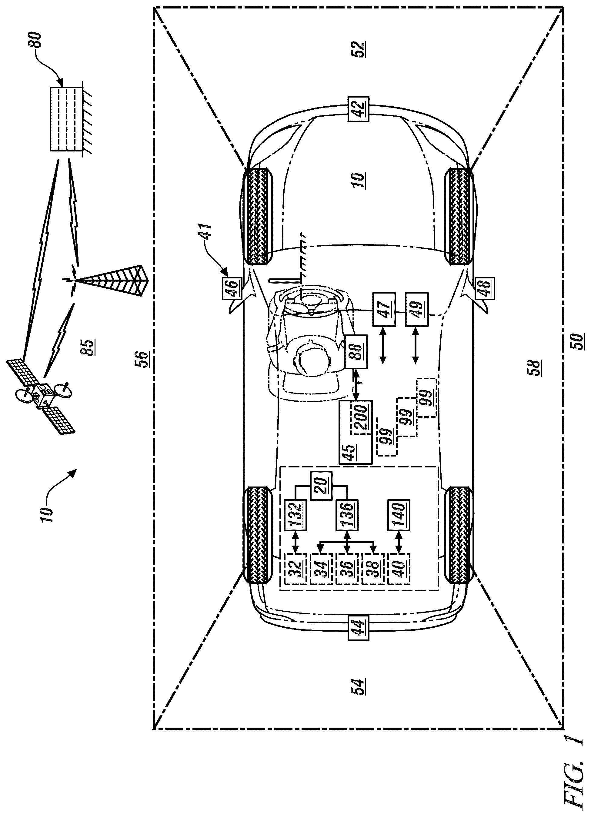 Patent US12106518 Figure 1 – On-vehicle camera alignment monitoring system