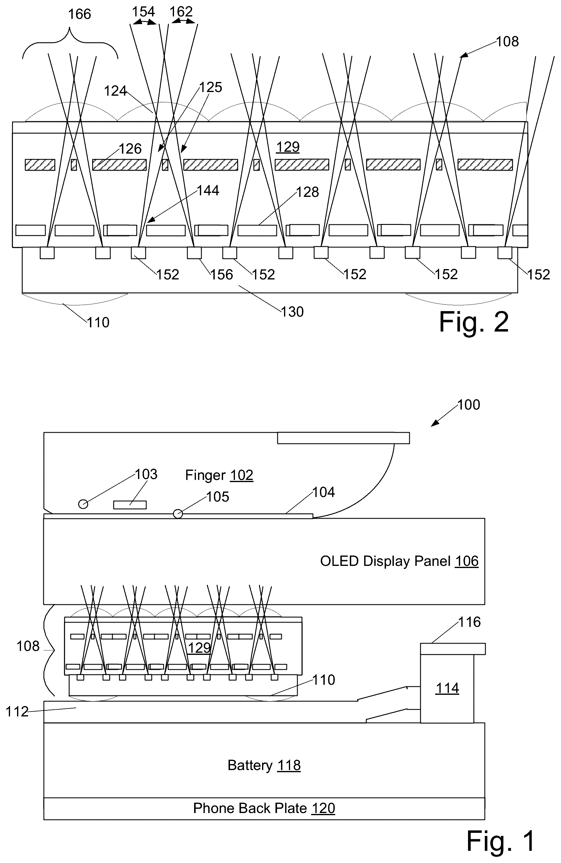 Patent US12106599 — Thin, multi-lens, optical fingerprint sensor adapted to image through cell phone displays and with multiple photodiode groups each having separate fields of view for each microlens — Figure 1