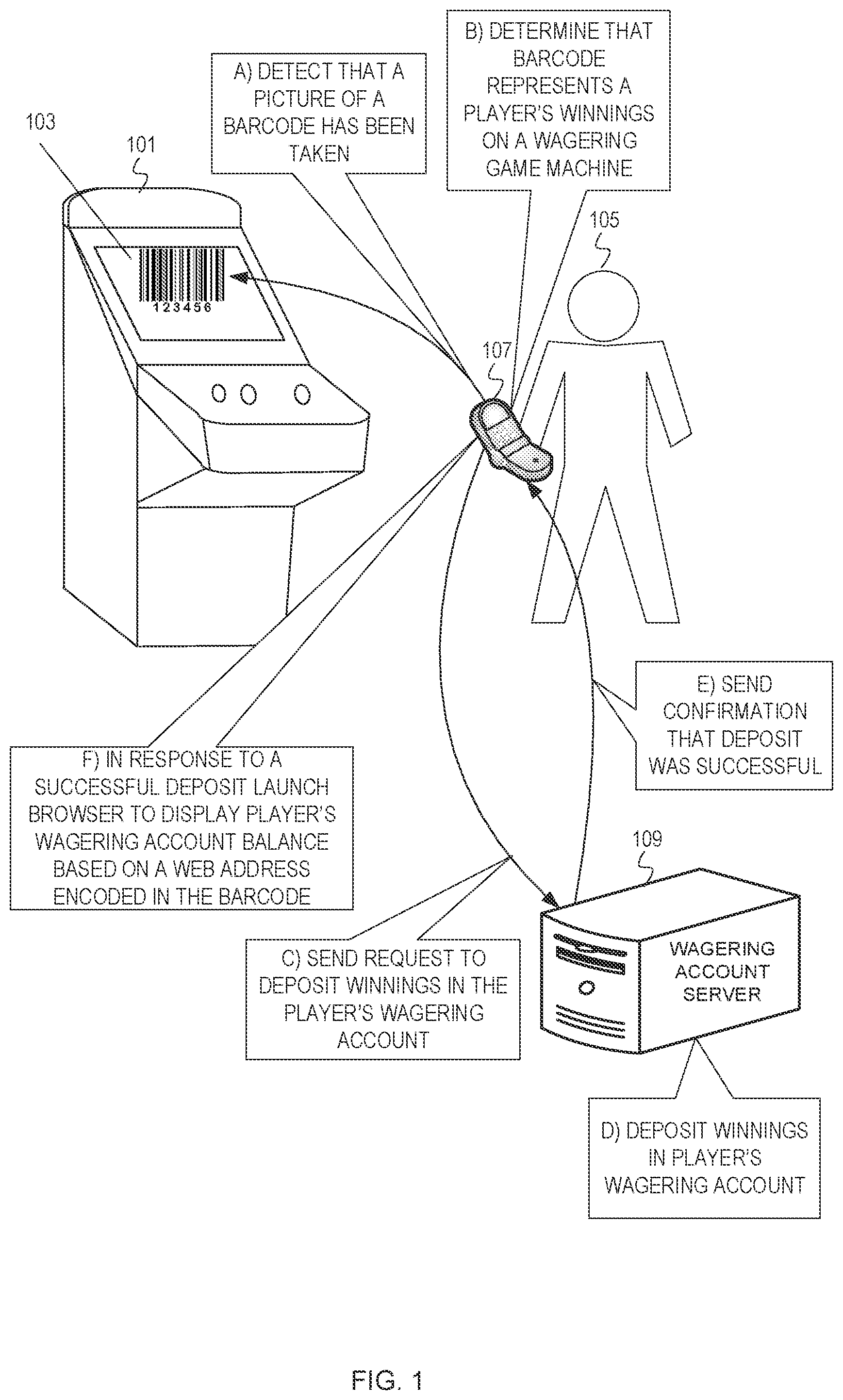 Patent US12106632 — Transferring awards via optical machine readable data representation images — Figure 1