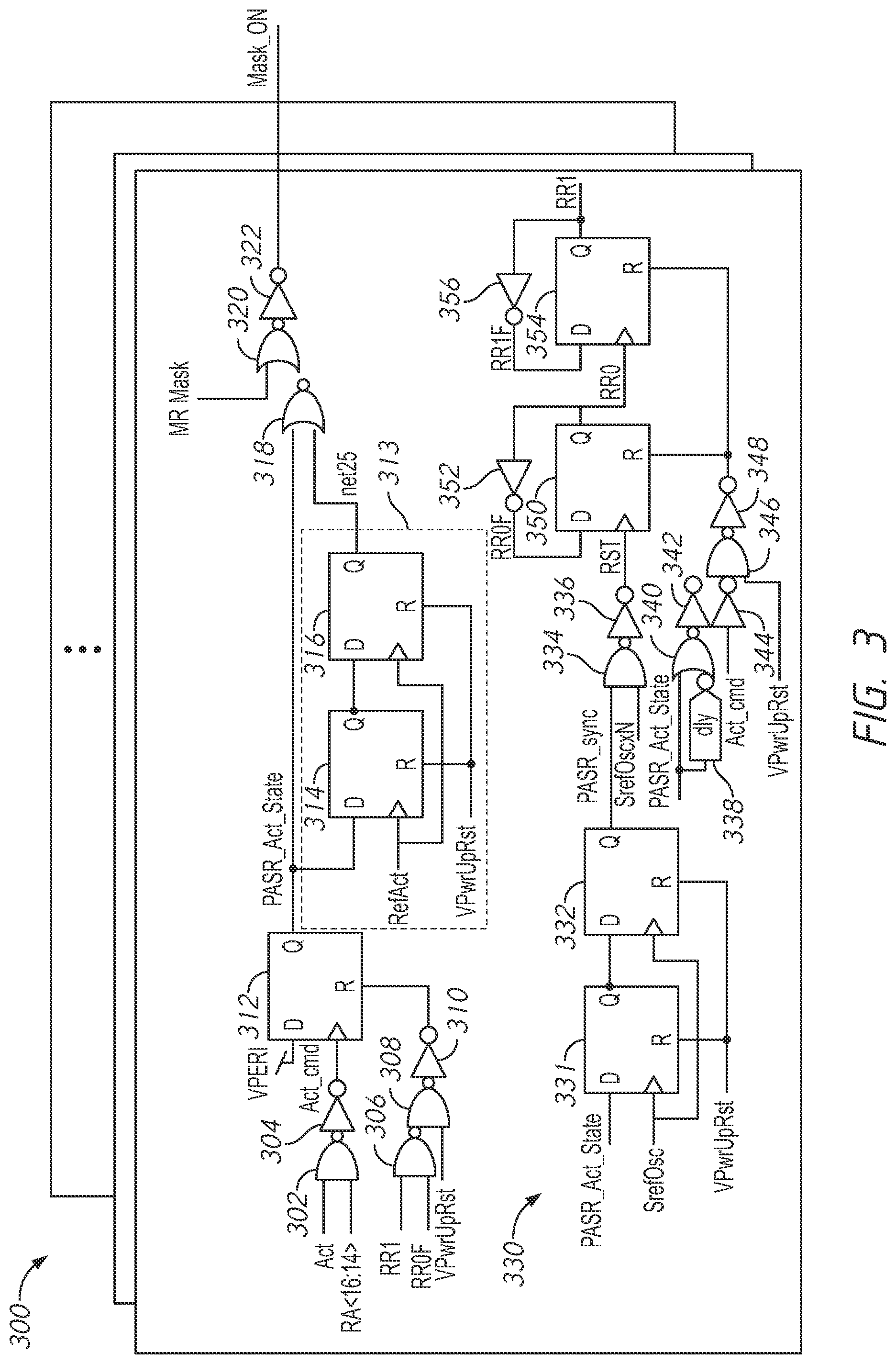 Patent US12106792 Figure 3 – Apparatuses and methods for partial array self refresh masking