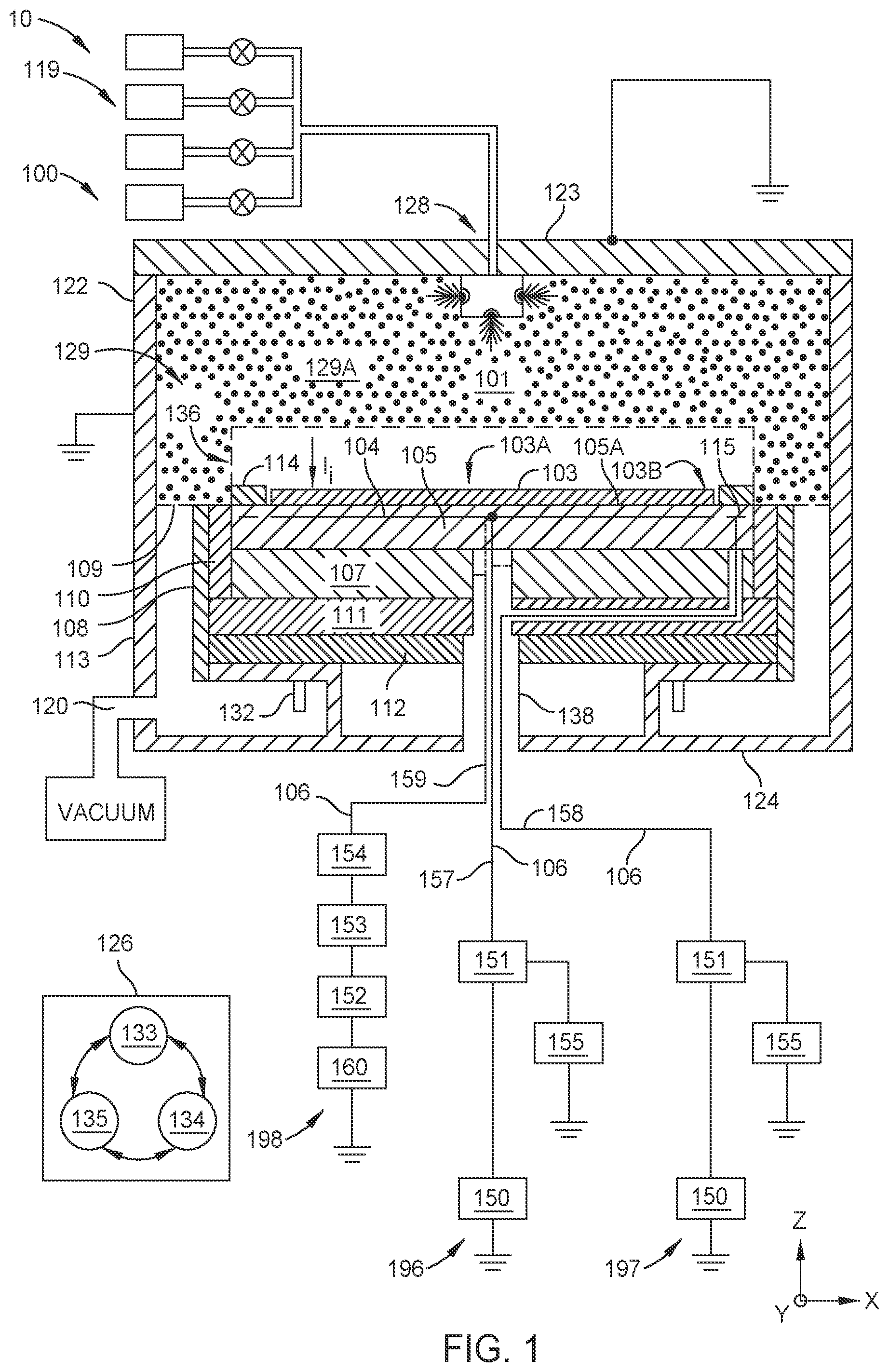 Patent US12106938 — Distortion current mitigation in a radio frequency plasma processing chamber — Figure 1