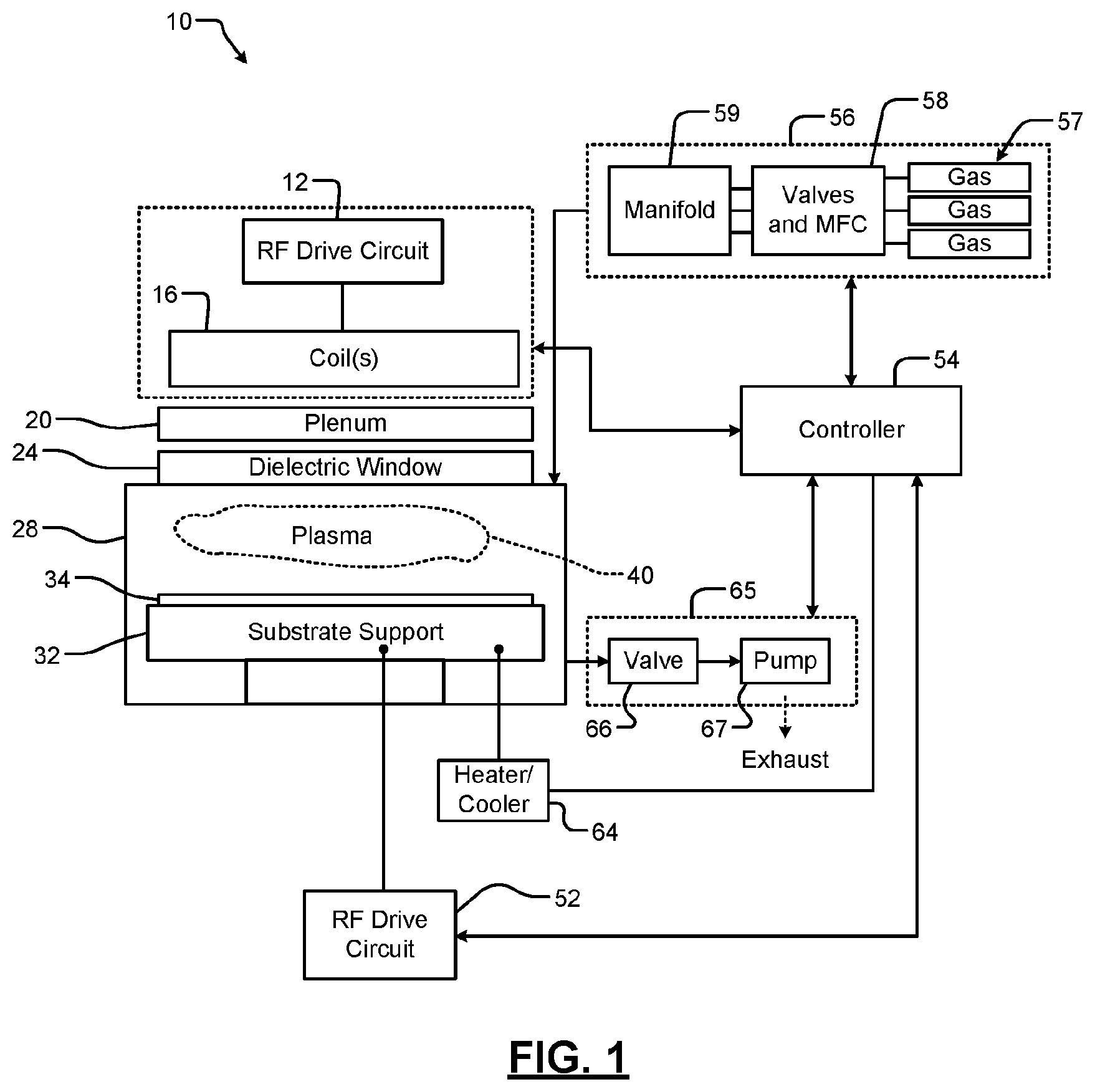 Patent US12106947 Figure 1 – RF reference measuring circuit for a direct drive system supplying power to generate plasma in a substrate processing system