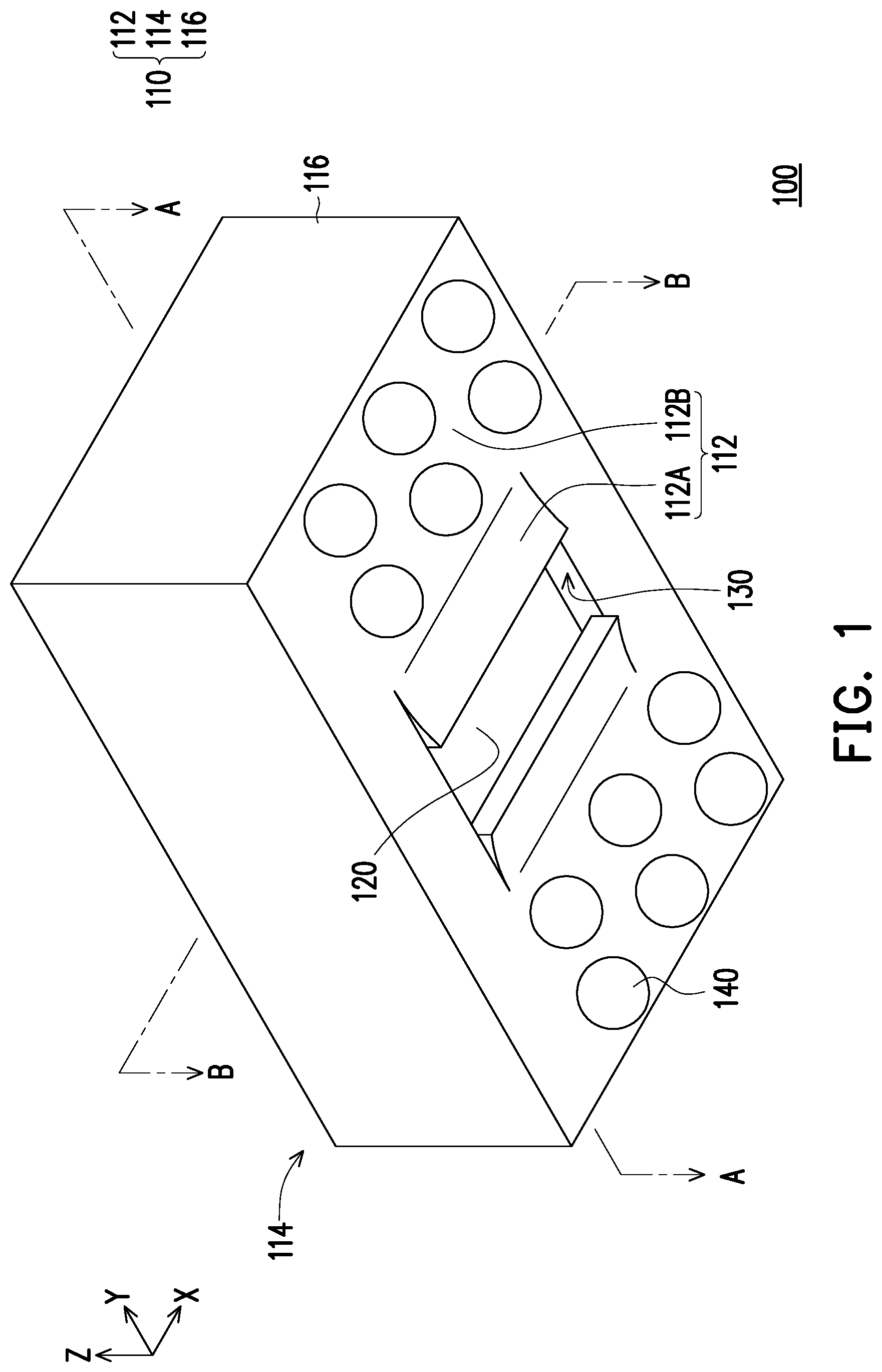 Patent US12107054 — Semiconductor package, semiconductor device and shielding housing of semiconductor package — Figure 1