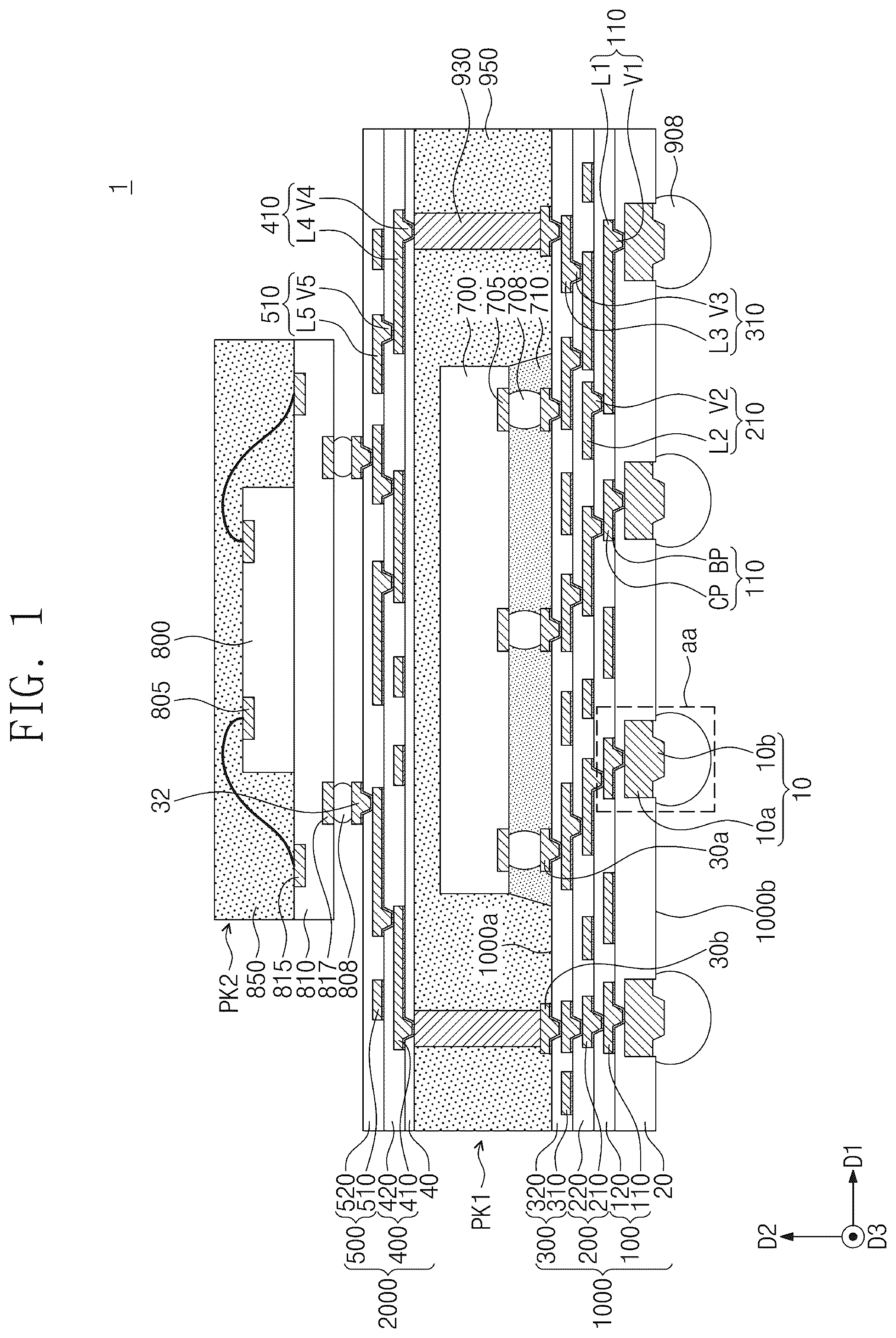 Patent US12107063 — Semiconductor package device — Figure 1