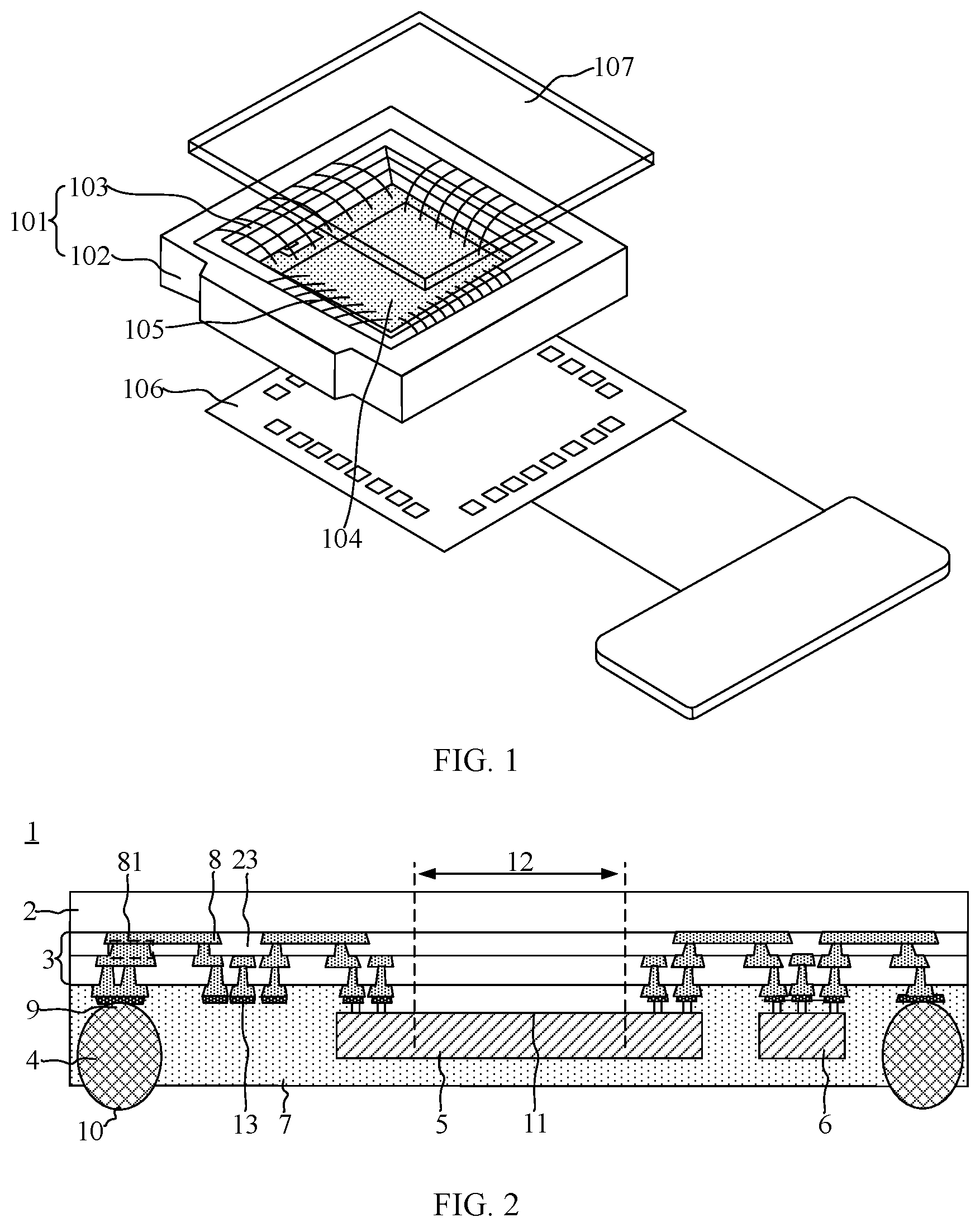 Patent US12107101 — Package structure, packaging method, camera module, and electronic equipment — Figure 1