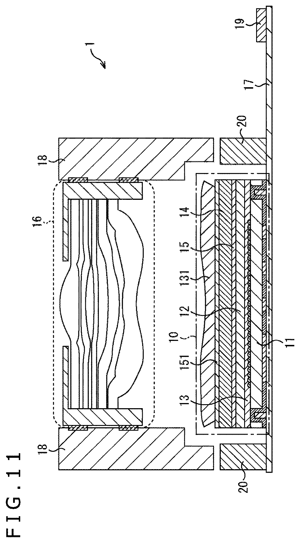 Patent US12107103 Figure 11 – Imaging apparatus and electronic equipment for peeling off prevention in lens