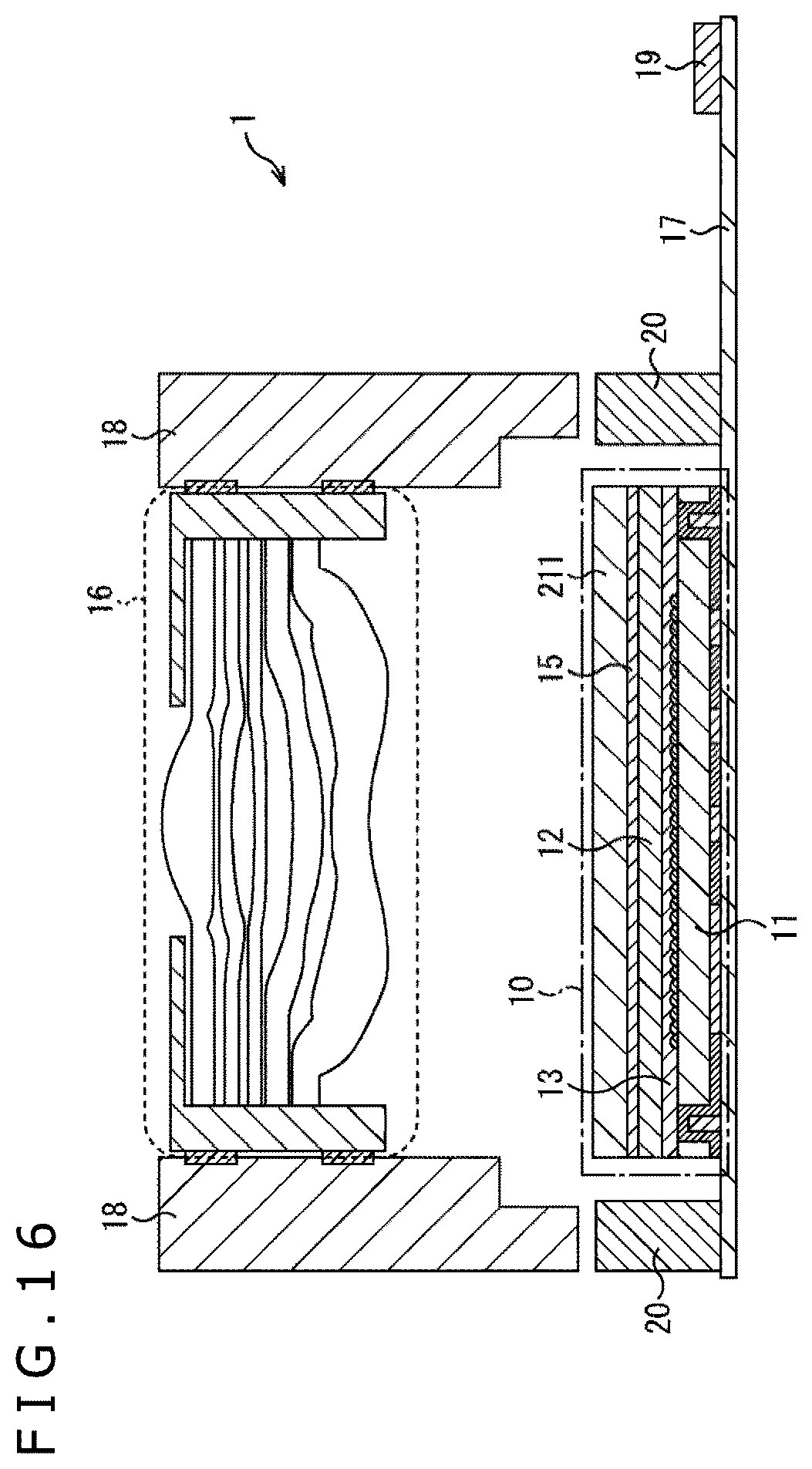 Patent US12107103 Figure 16 – Imaging apparatus and electronic equipment for peeling off prevention in lens