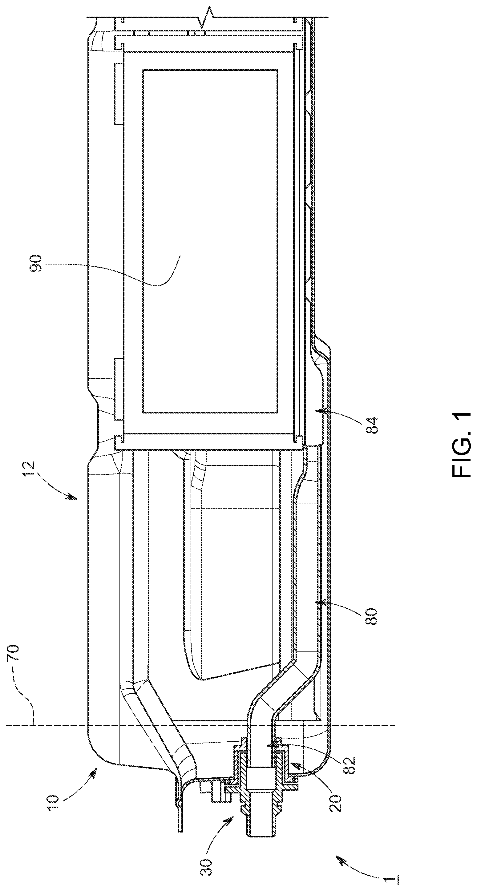 Patent US12107248 Figure 1 – Robust interface for cooler to housing